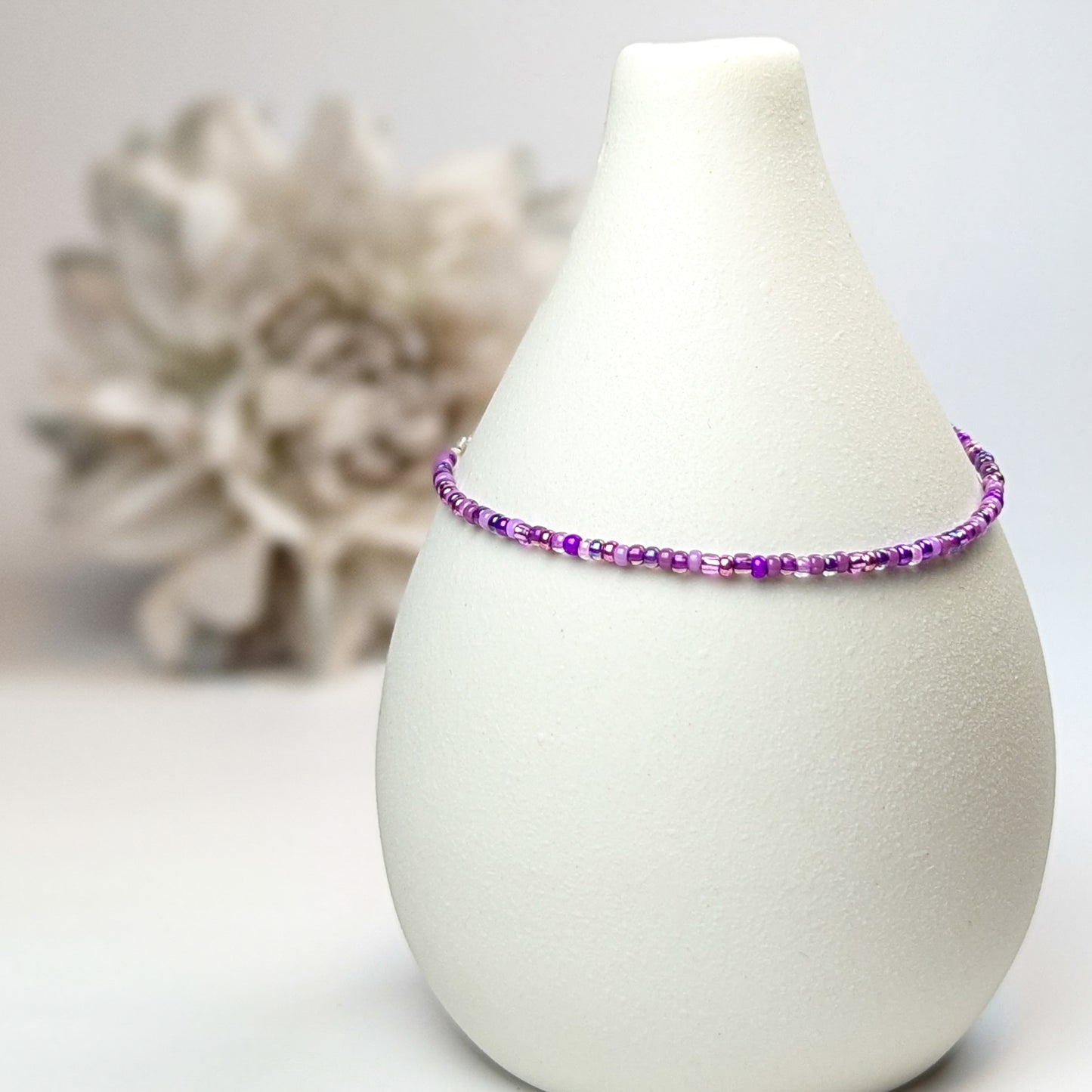 Dainty bracelet - Purple seed bead bracelet on vase