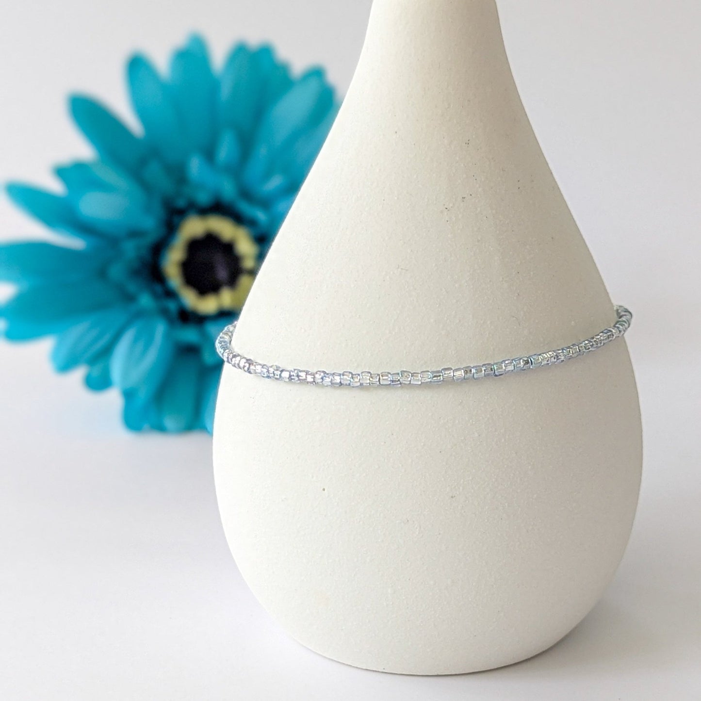 Dainty Anklet - Pale Blue Silver