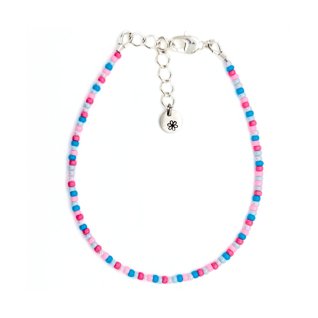 Anklet - Pink and Blue with Drop Beads - creations by cherie