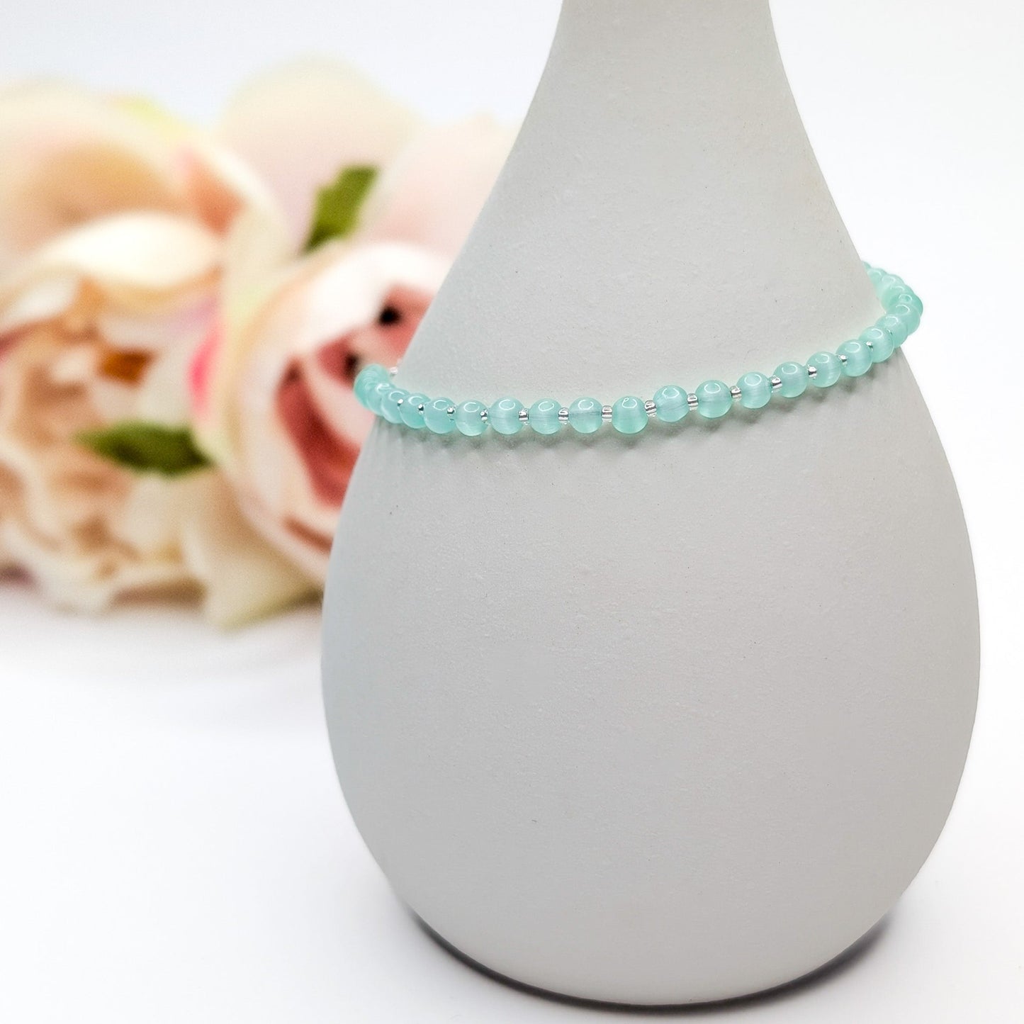 Cat's Eye Glass Bead Bracelet - pale green