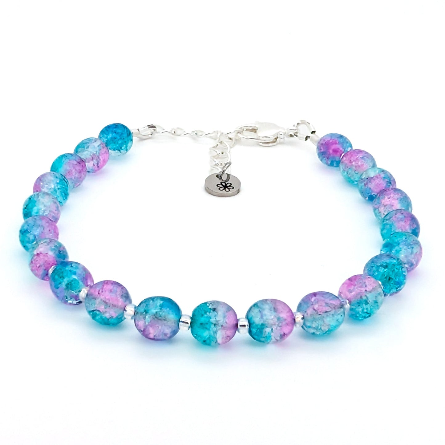 Crackle Bead Bracelet - Purple and Teal Blue