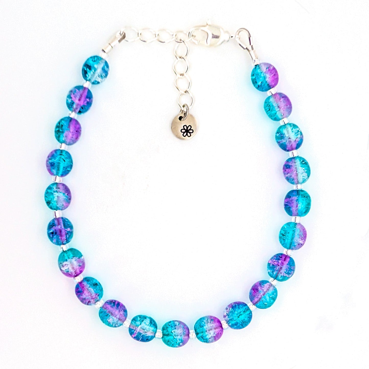Crackle Bead Bracelet - Purple and Teal Blue