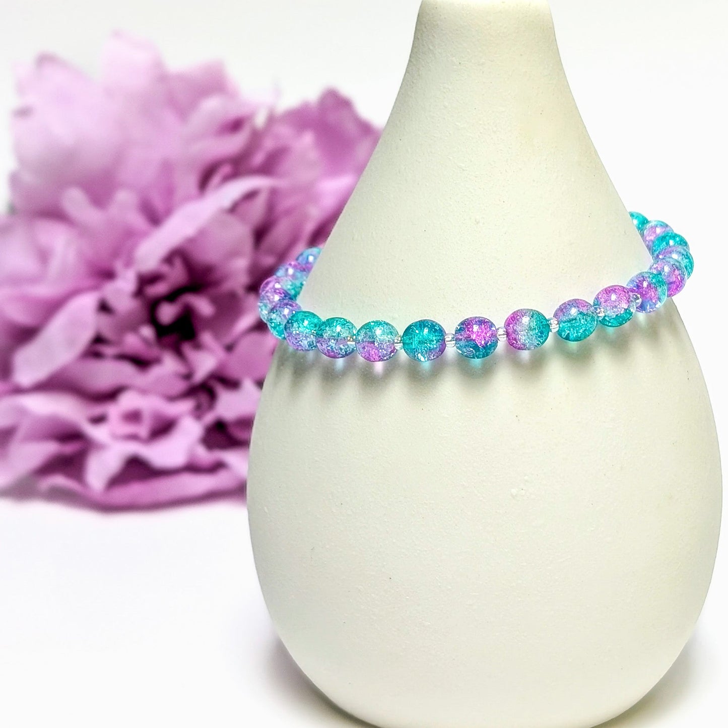 Crackle Bead Bracelet - Purple and Teal Blue