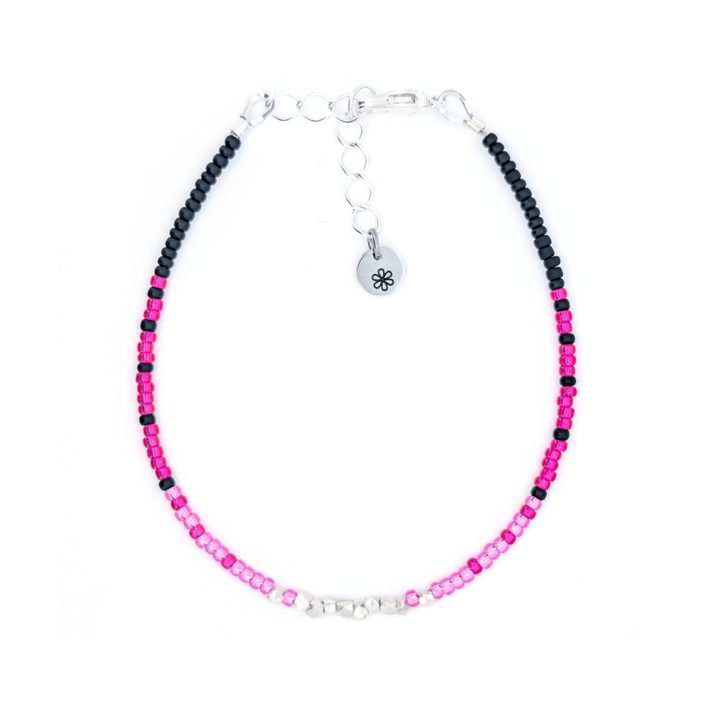 Dainty bracelet - black pink silver - creations by cherie