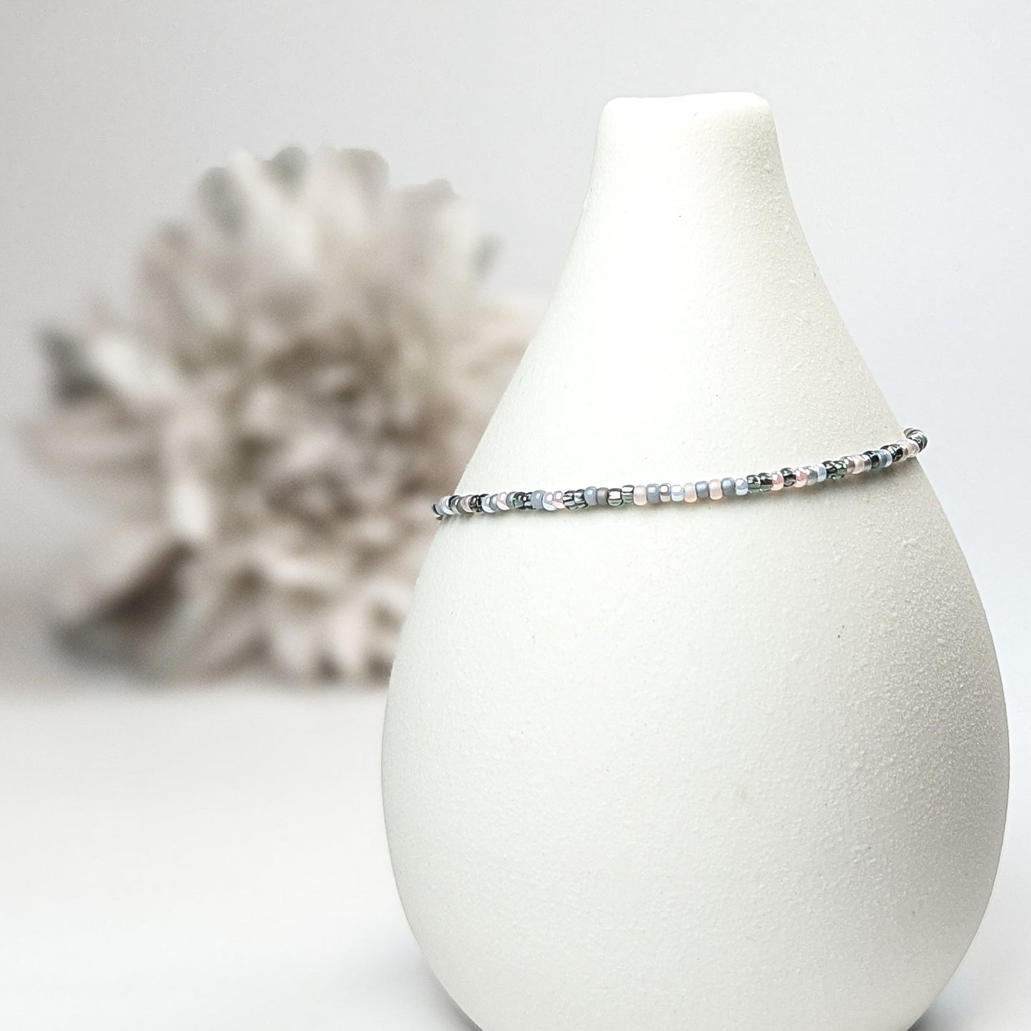 Dainty bracelet - Gray, Pale Blue and Pale Pink seed bead bracelet