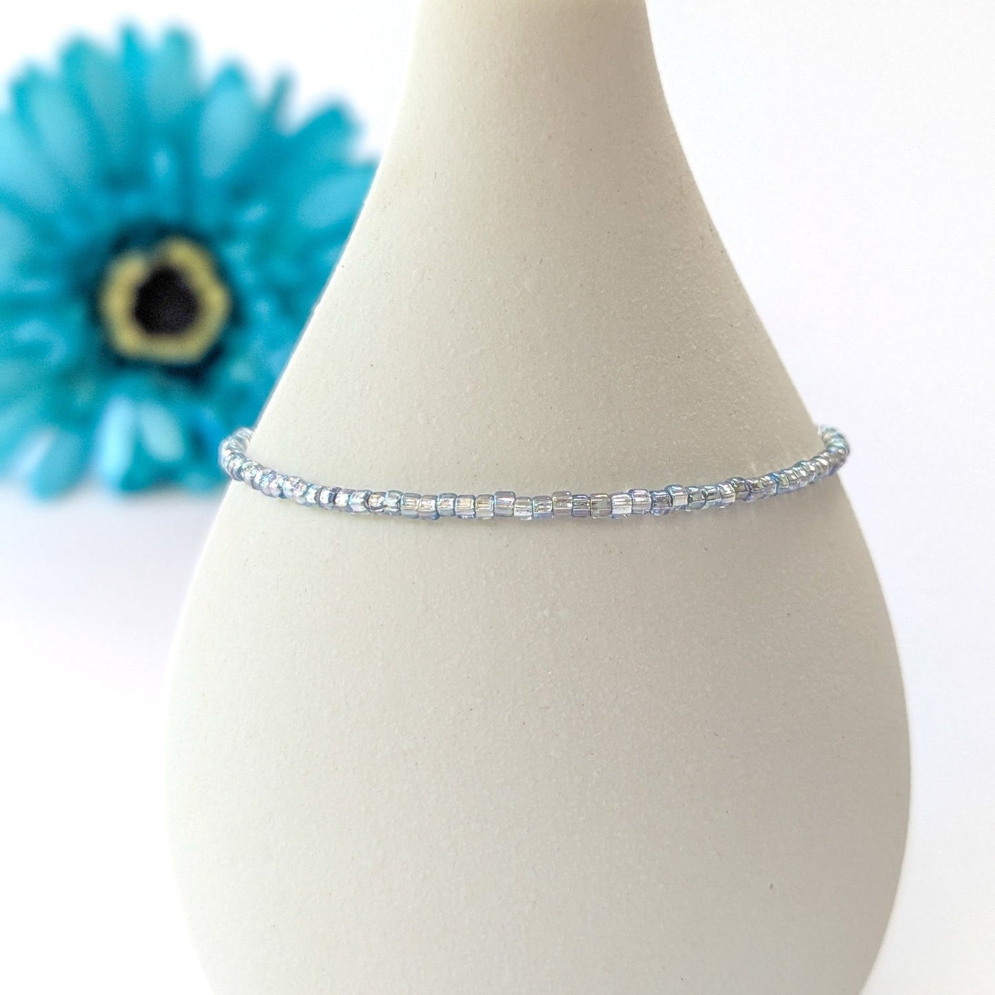 Dainty bracelet - pale blue silver glass beads