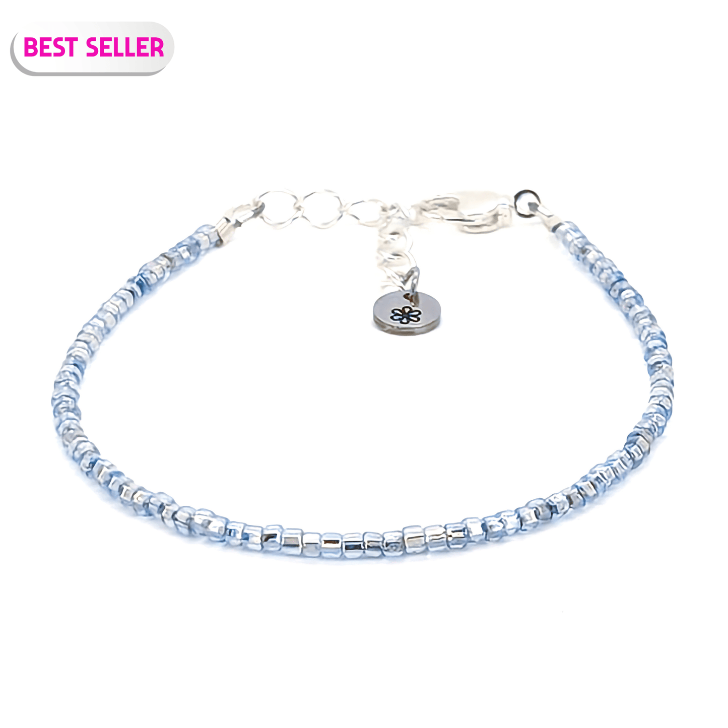 Dainty bracelet - pale blue silver glass beads