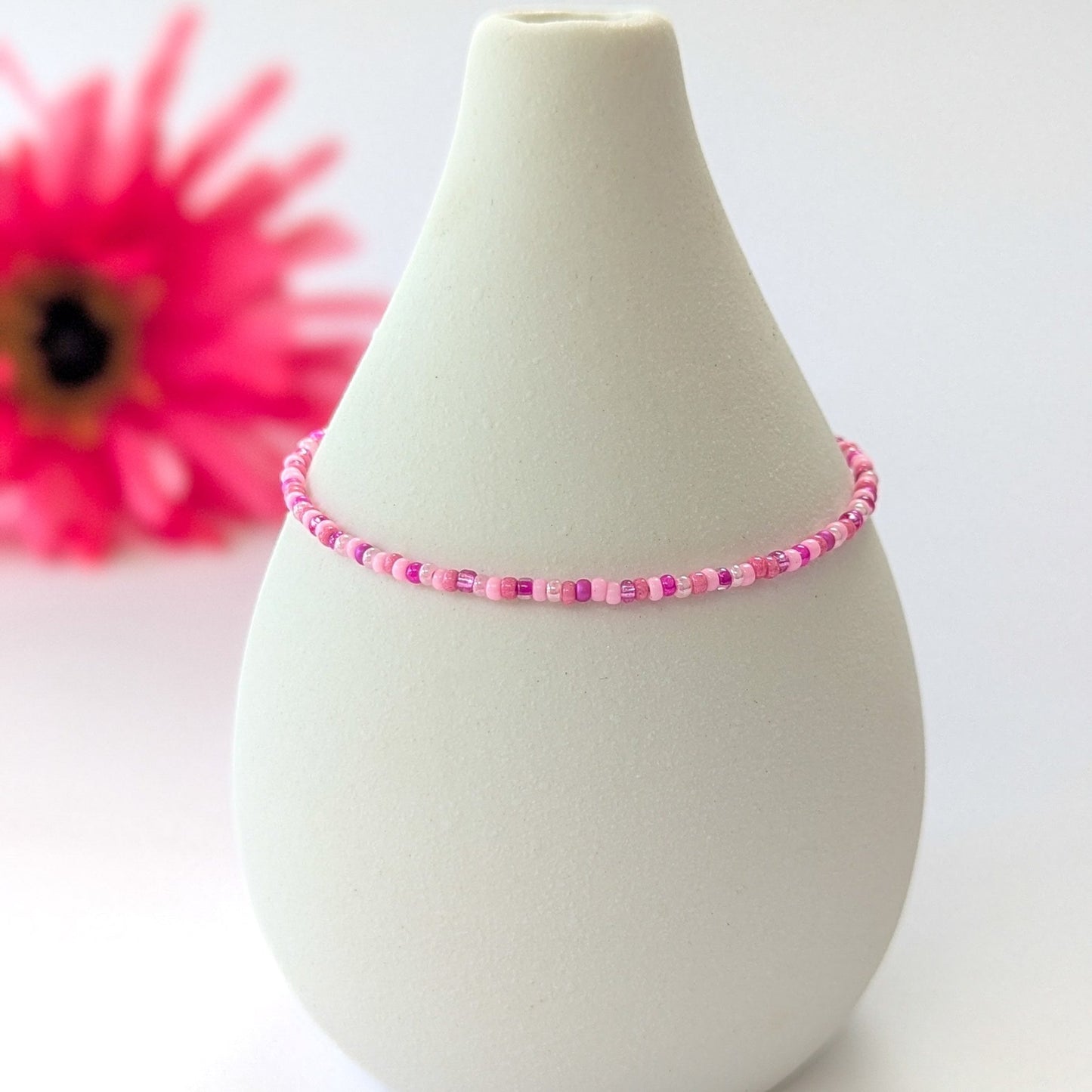 Dainty bracelet - pink glass beads