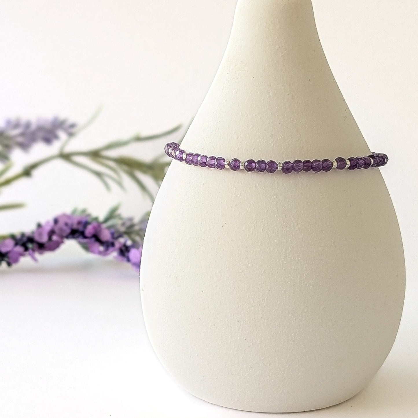 Dainty Gemstone Bracelet - Amethyst in Silver