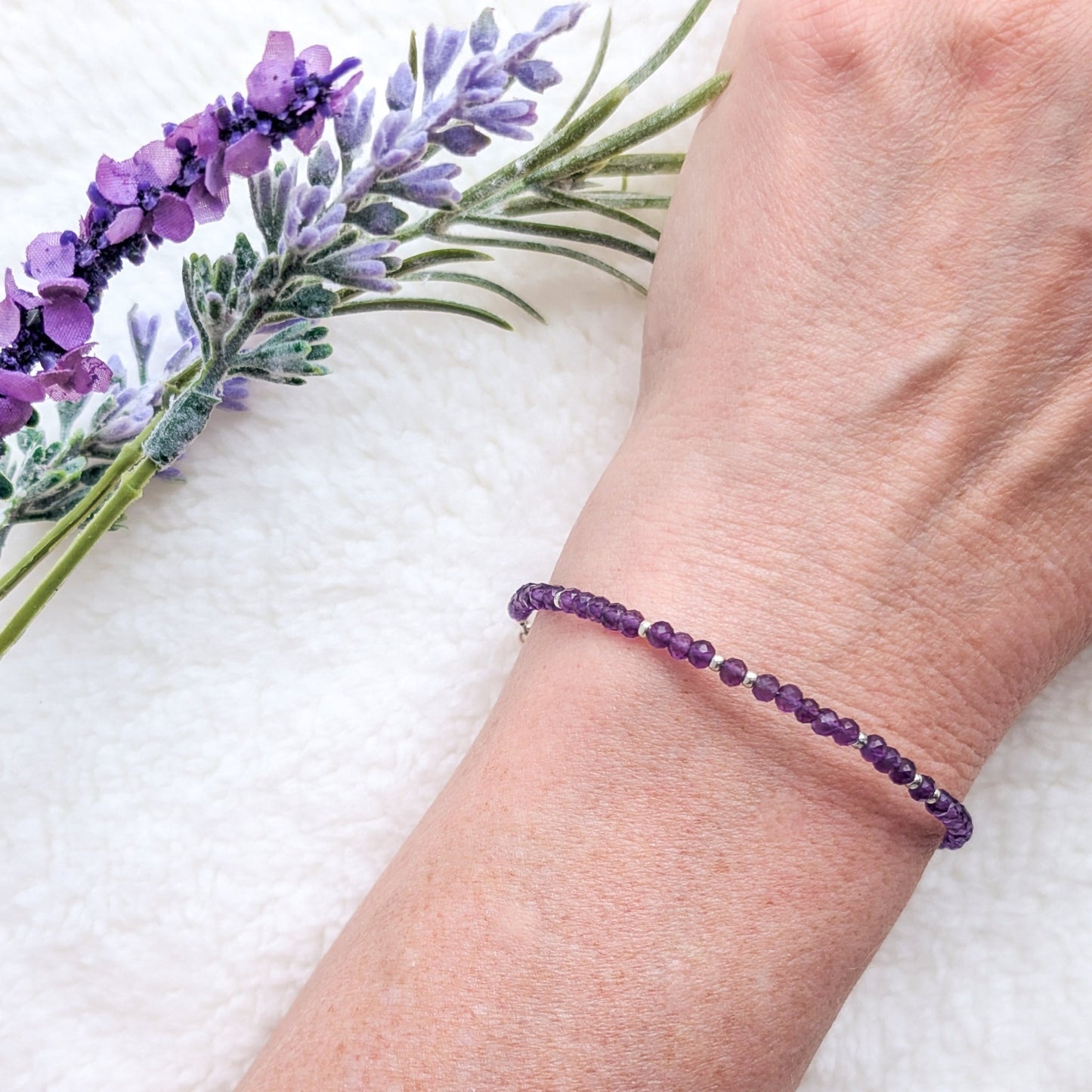 Dainty Gemstone Bracelet - Amethyst in Silver