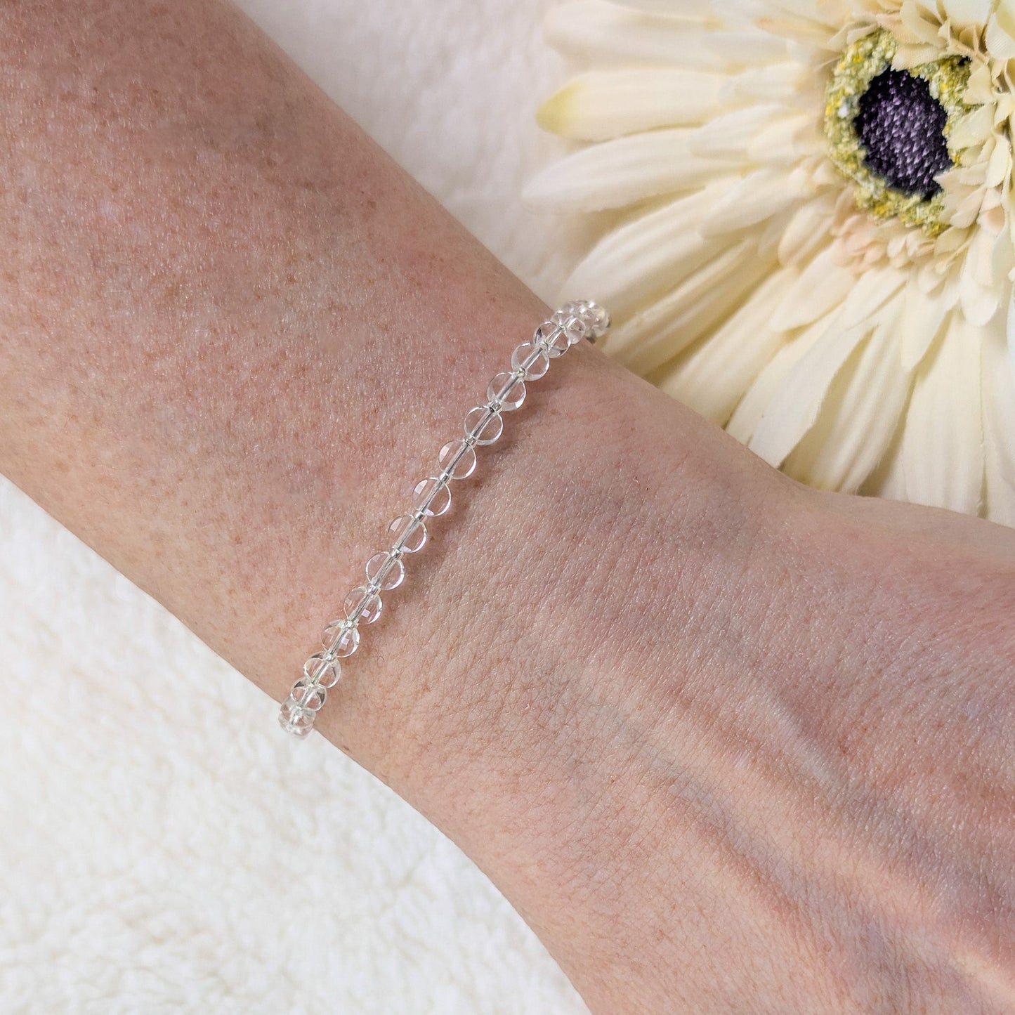 Dainty Gemstone Bracelet - April Birthstone - Clear Quartz in Silver - creations by cherie