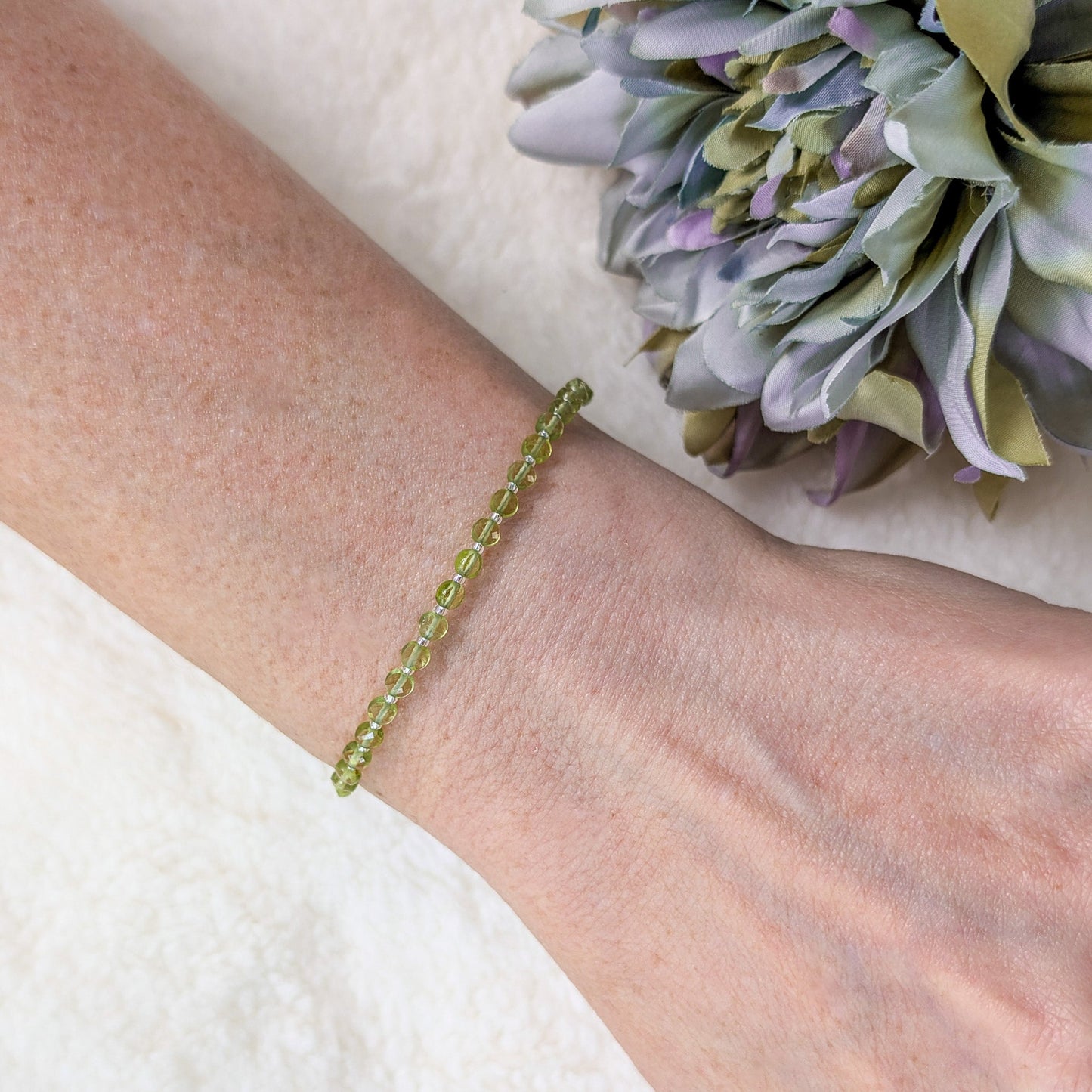 Dainty Gemstone Bracelet - August Birthstone - Peridot in Silver - creations by cherie