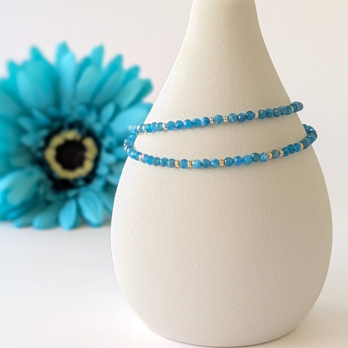 Dainty Gemstone Bracelet - Blue Apatite in Gold