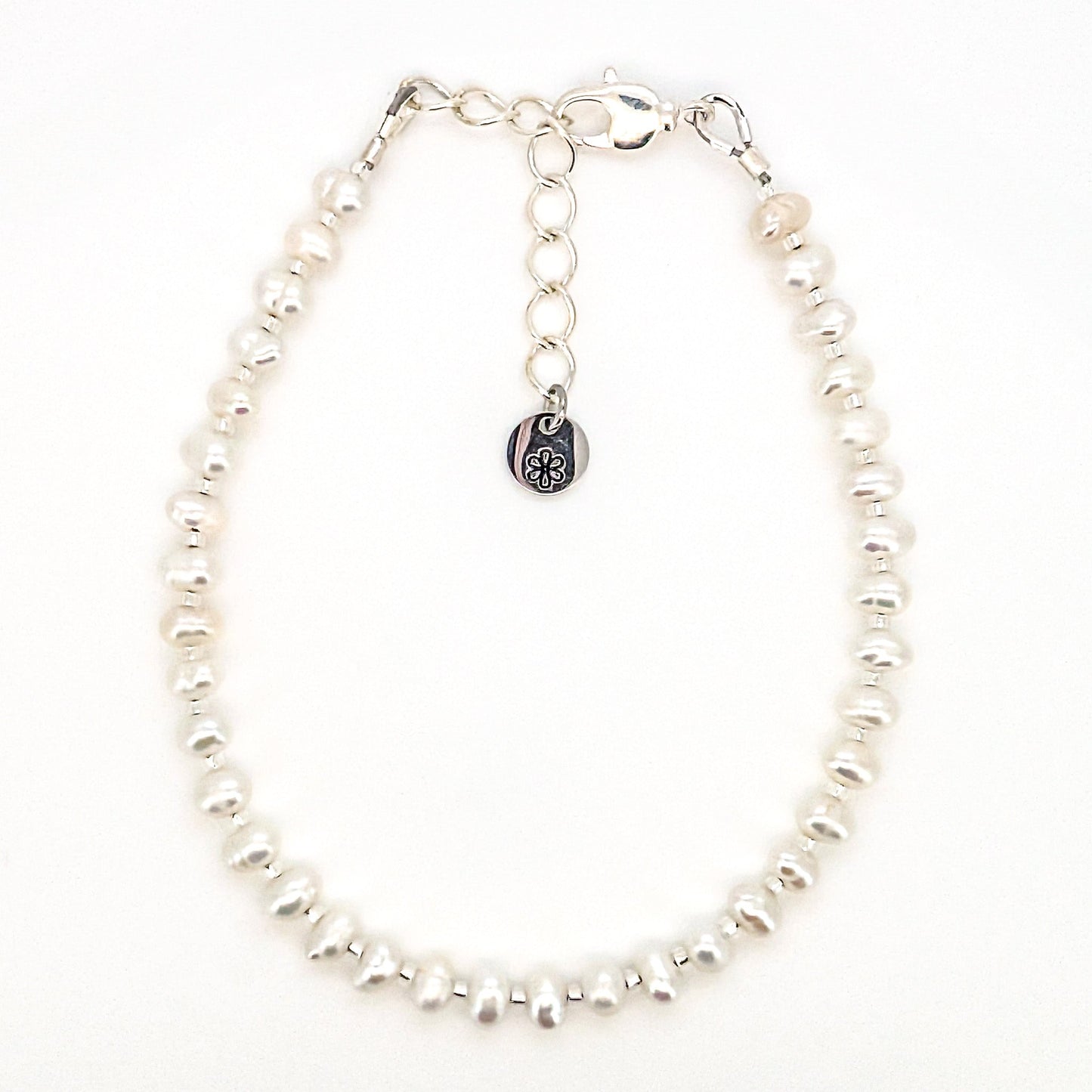 Dainty Gemstone Bracelet - June Birthstone - Pearl in Silver - creations by cherie