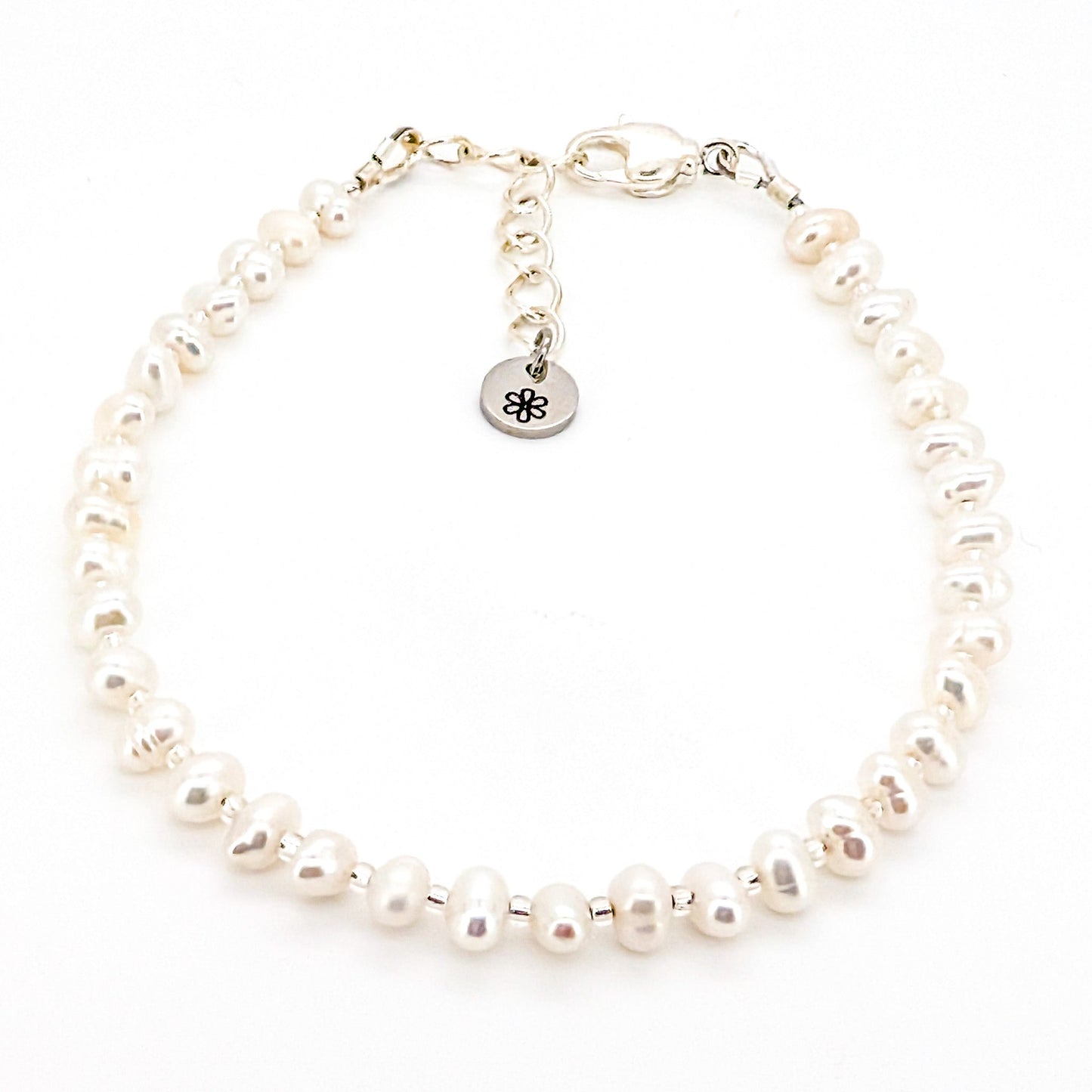 Dainty Gemstone Bracelet - June Birthstone - Pearl in Silver - creations by cherie