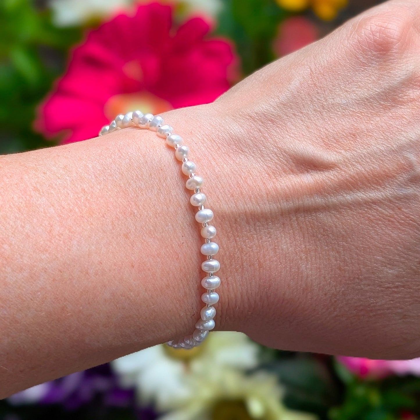 Dainty Gemstone Bracelet - June Birthstone - Pearl in Silver - creations by cherie