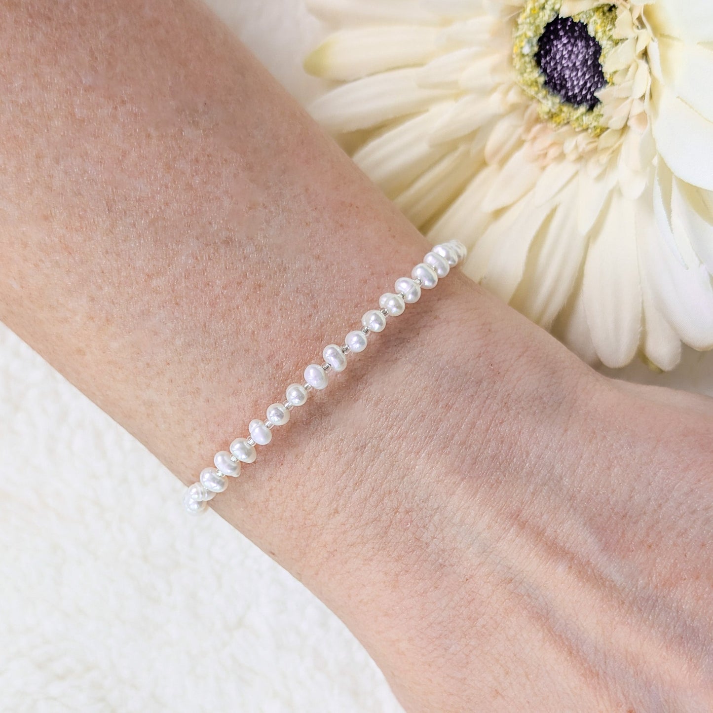 Dainty Gemstone Bracelet - June Birthstone - Pearl in Silver - creations by cherie