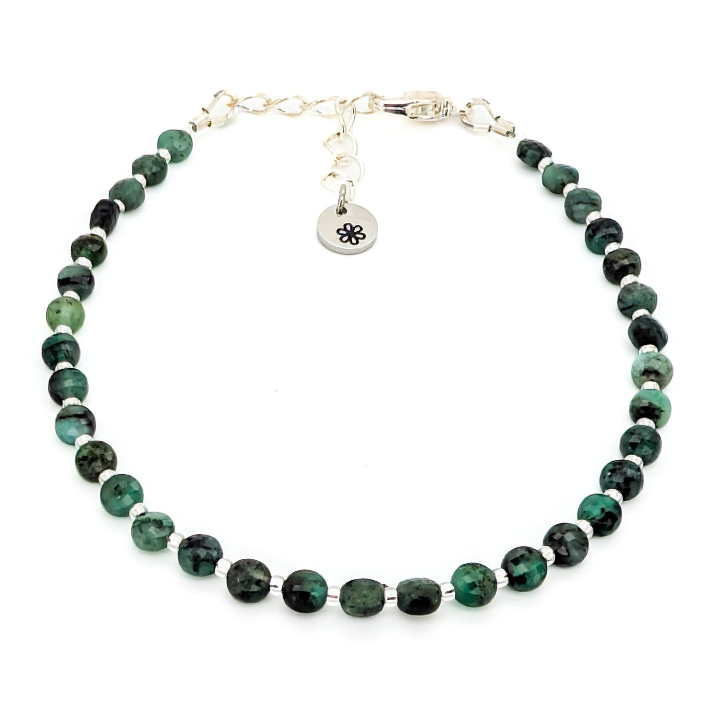 Dainty Gemstone Bracelet - May Birthstone - Emerald in Silver - creations by cherie