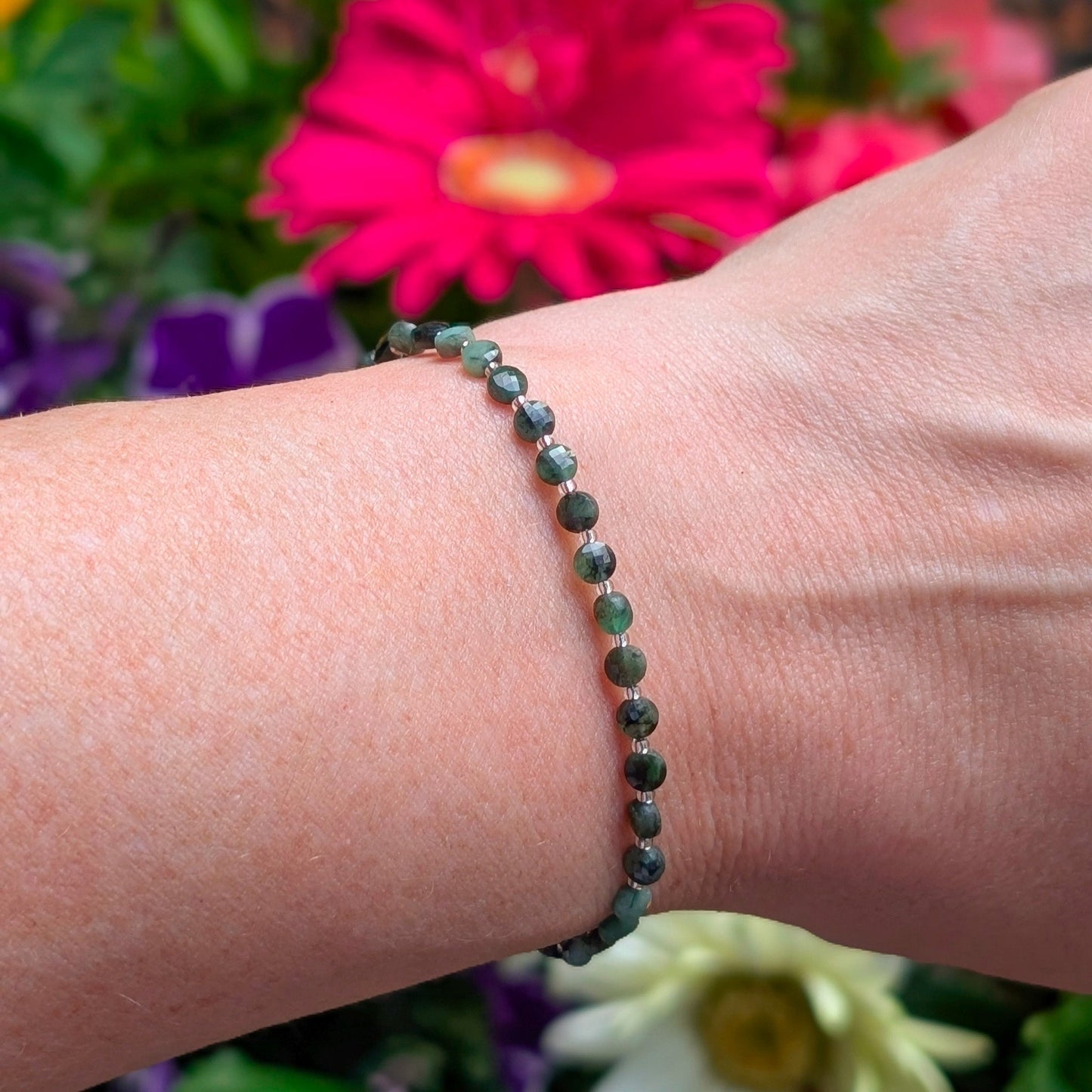 Dainty Gemstone Bracelet - May Birthstone - Emerald in Silver - creations by cherie