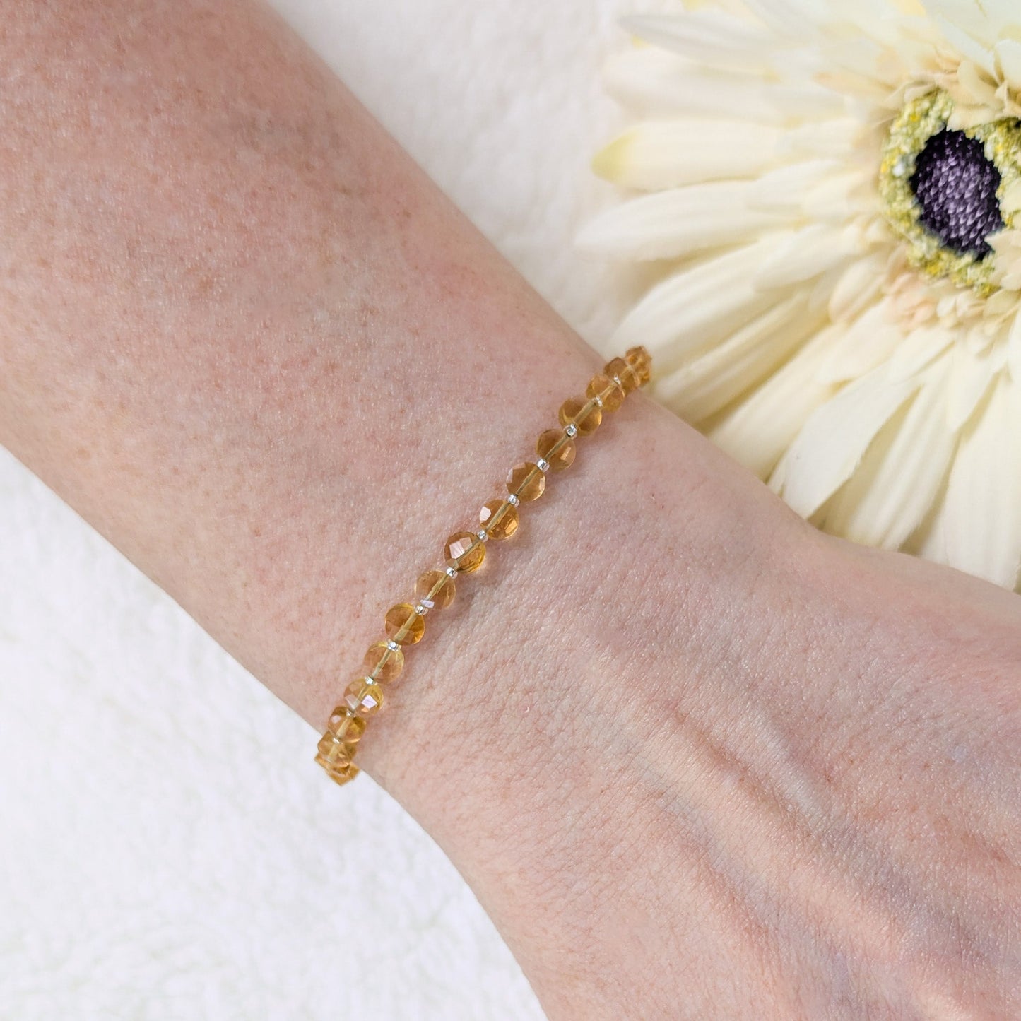 Dainty Gemstone Bracelet - November Birthstone - Citrine in Silver - creations by cherie