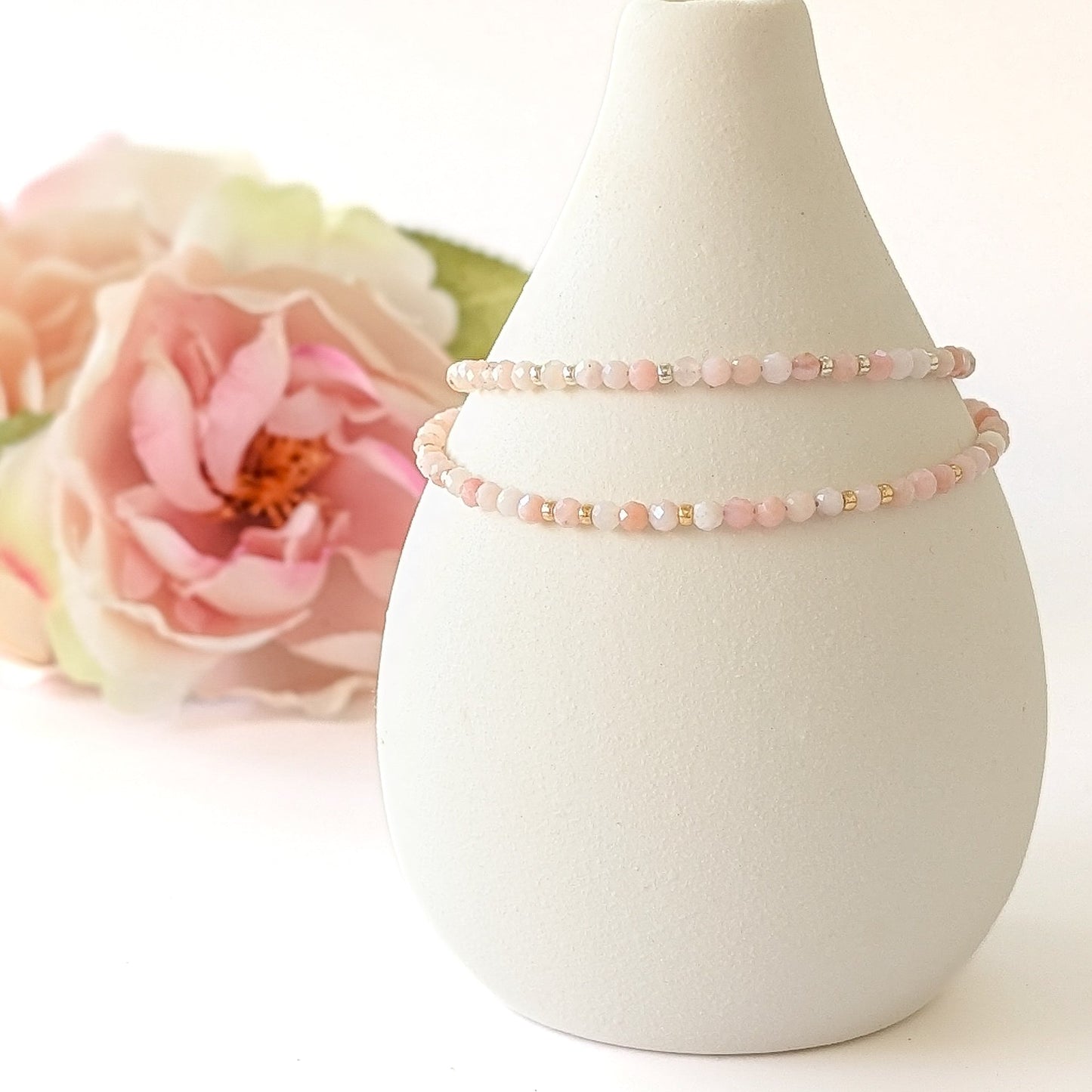 Dainty Gemstone Bracelet - Pink Opal in Silver