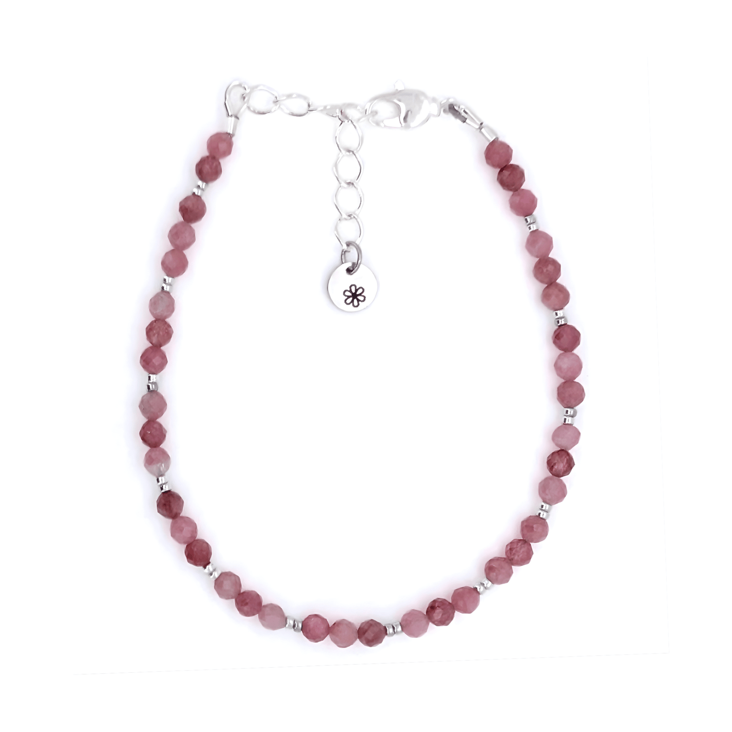 Dainty Gemstone Bracelet - Pink Tourmaline Silver