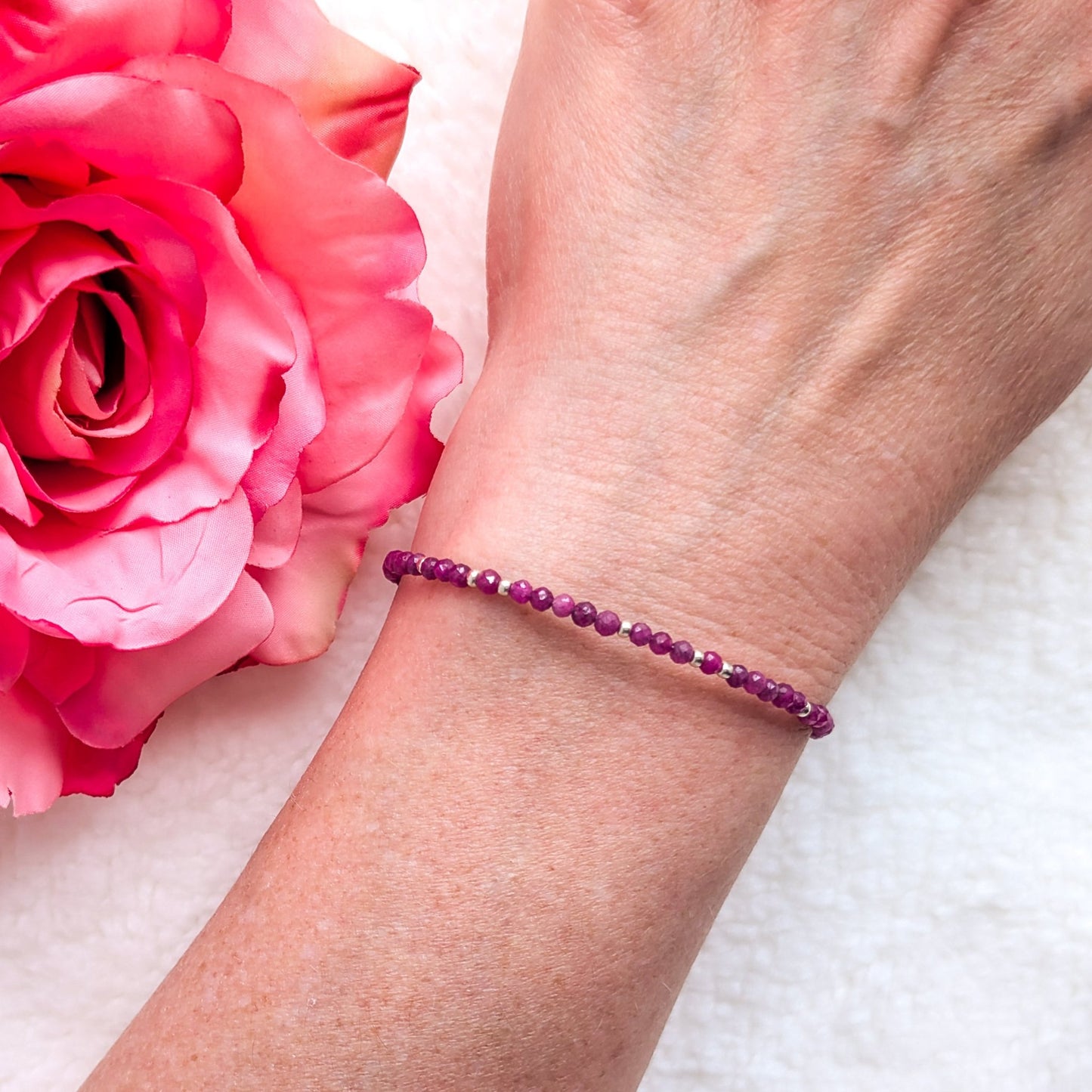 Dainty Gemstone Bracelet - Ruby in Silver - creations by cherie
