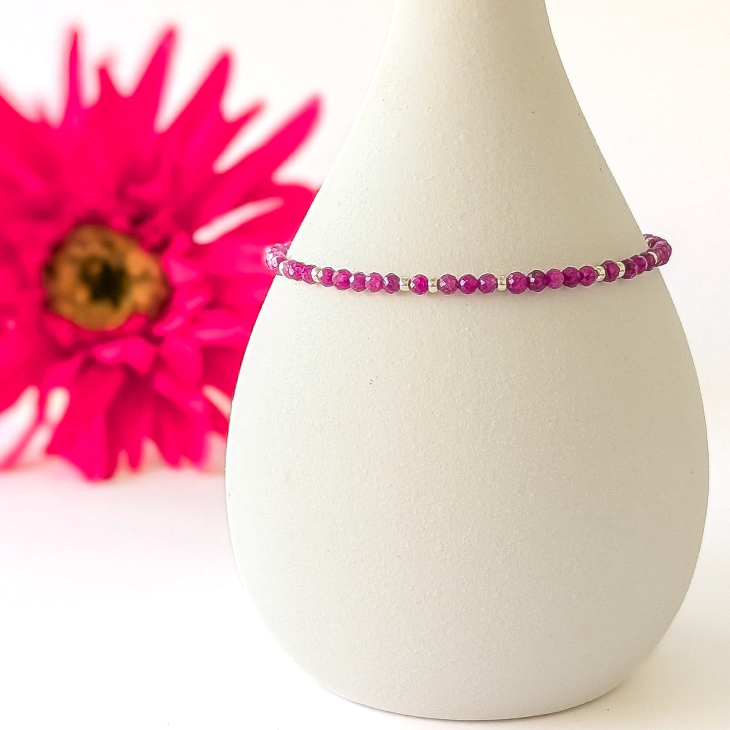 Dainty Gemstone Bracelet - Ruby in Silver - creations by cherie