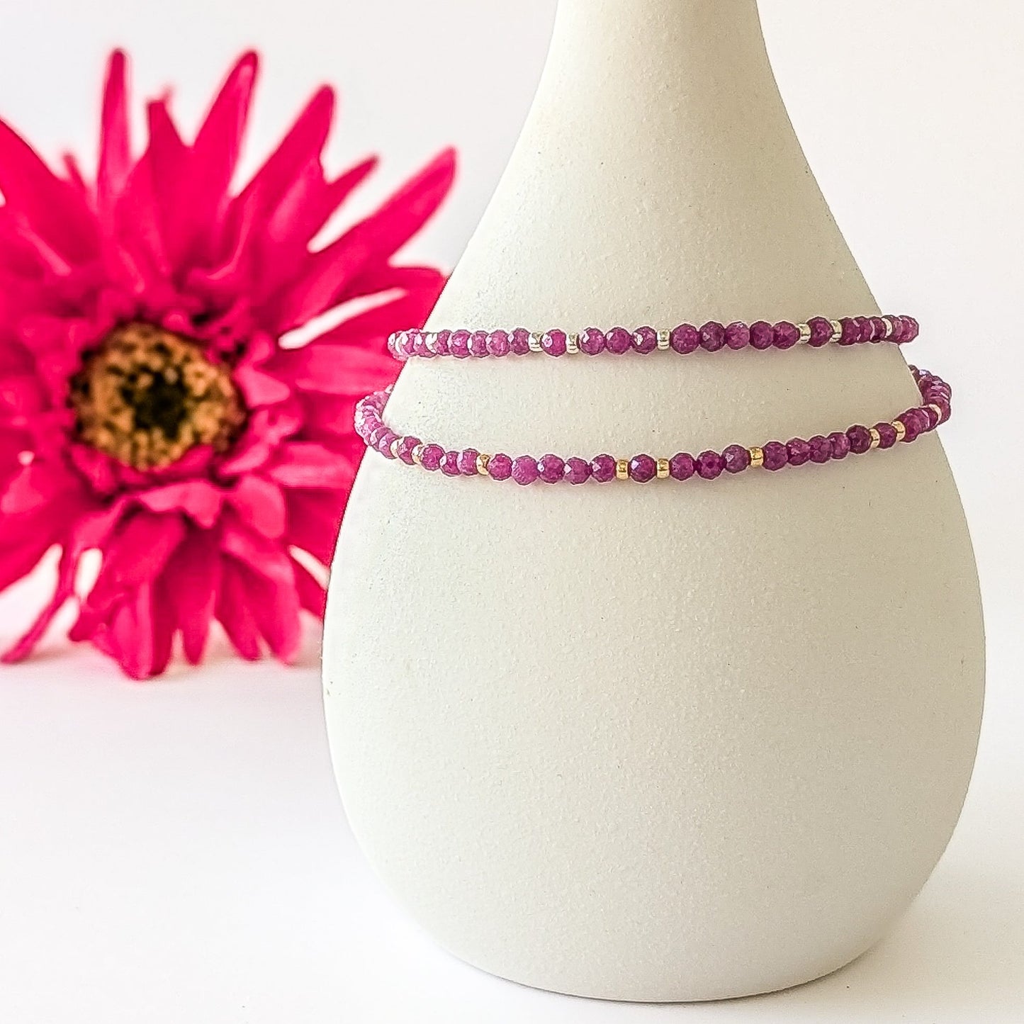 Dainty Gemstone Bracelet - Ruby in Silver