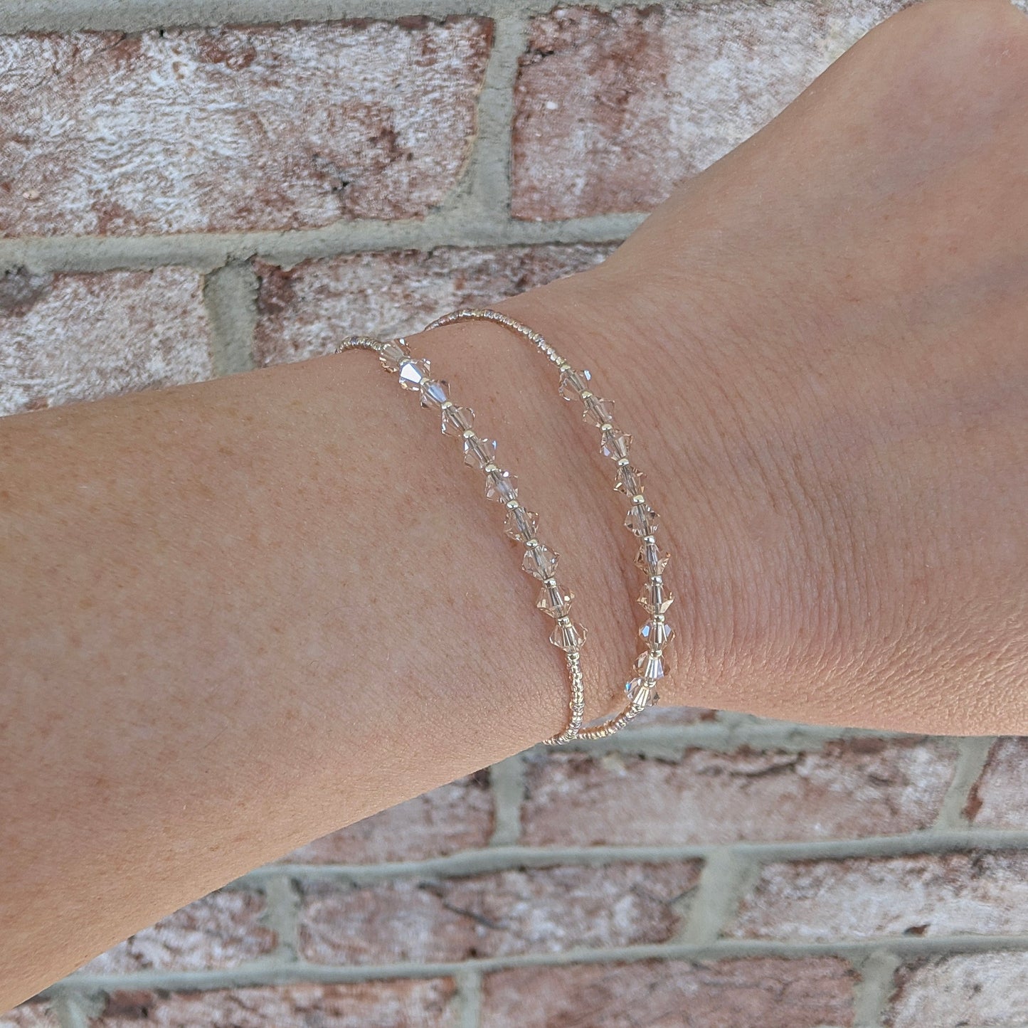 Double wrap - Bicone Crystal Bracelet - Champagne