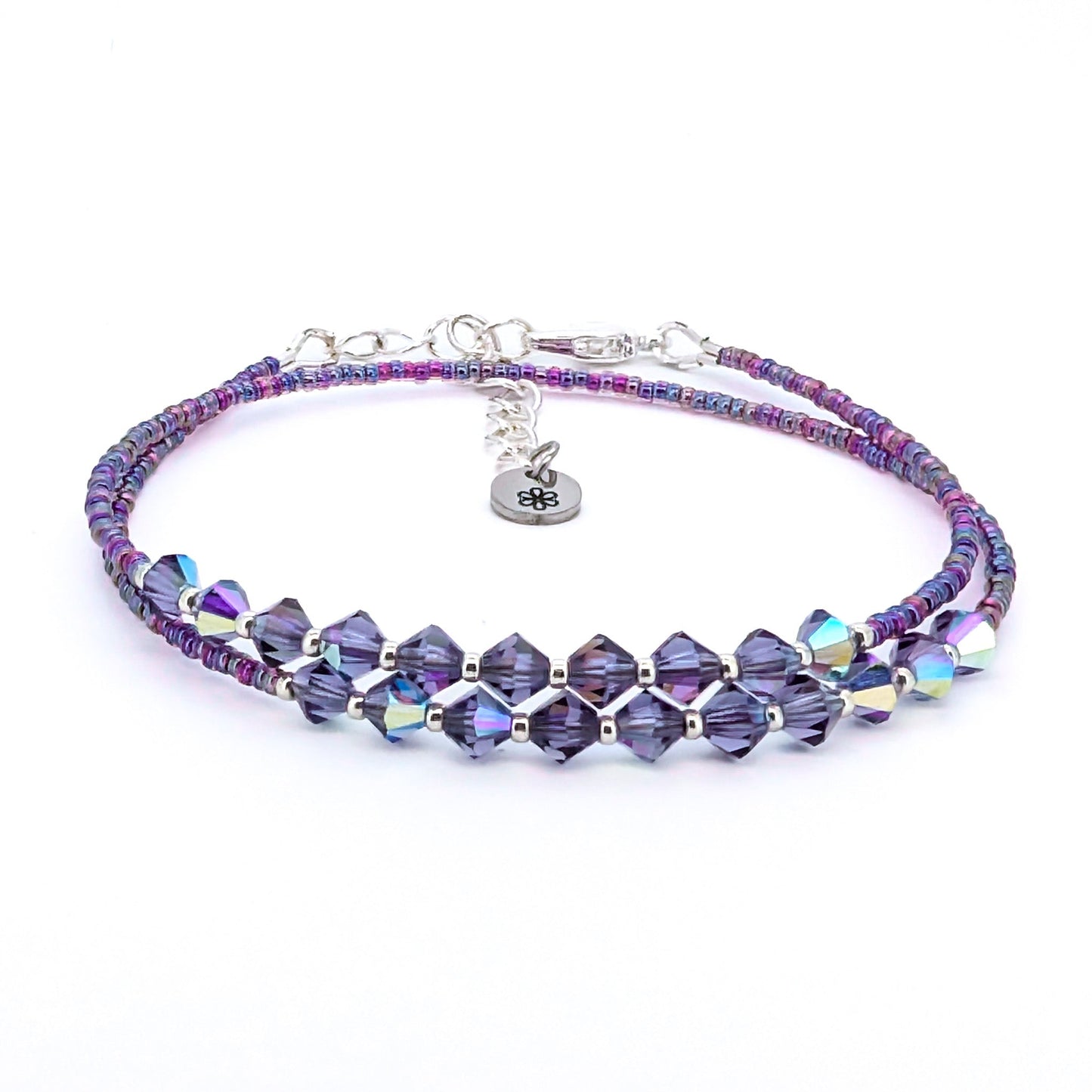 Double wrap - Bicone Crystal Bracelet - Dark Purple