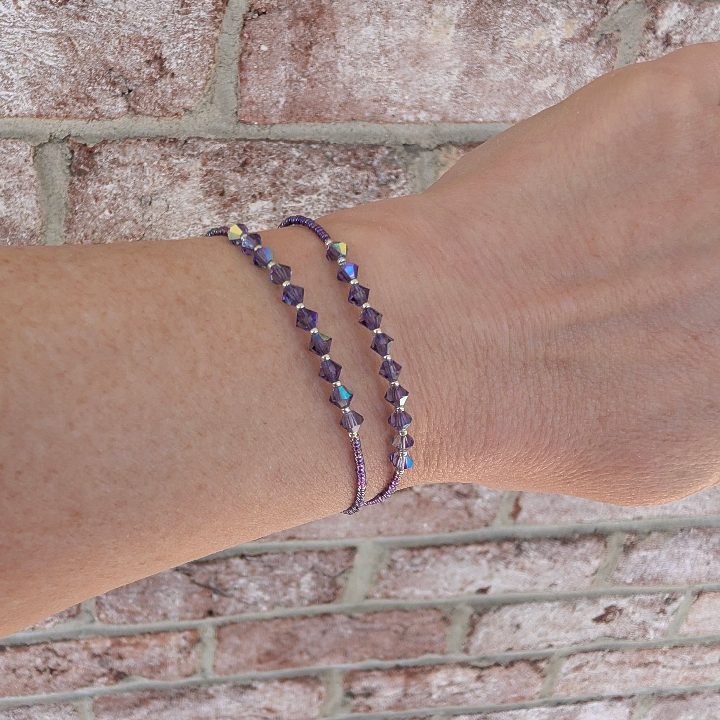 Double wrap - Bicone Crystal Bracelet - Dark Purple