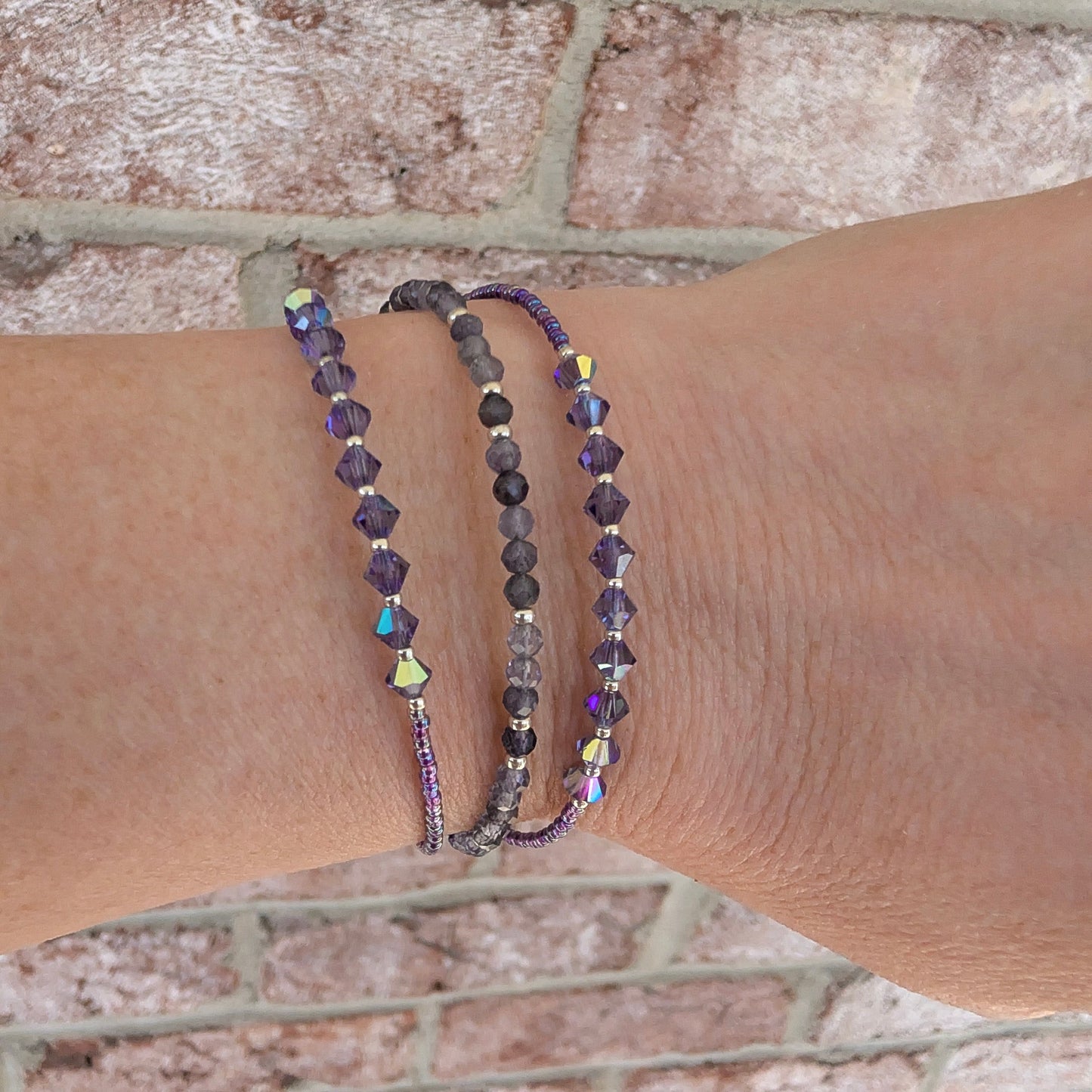 Double wrap - Bicone Crystal Bracelet - Dark Purple