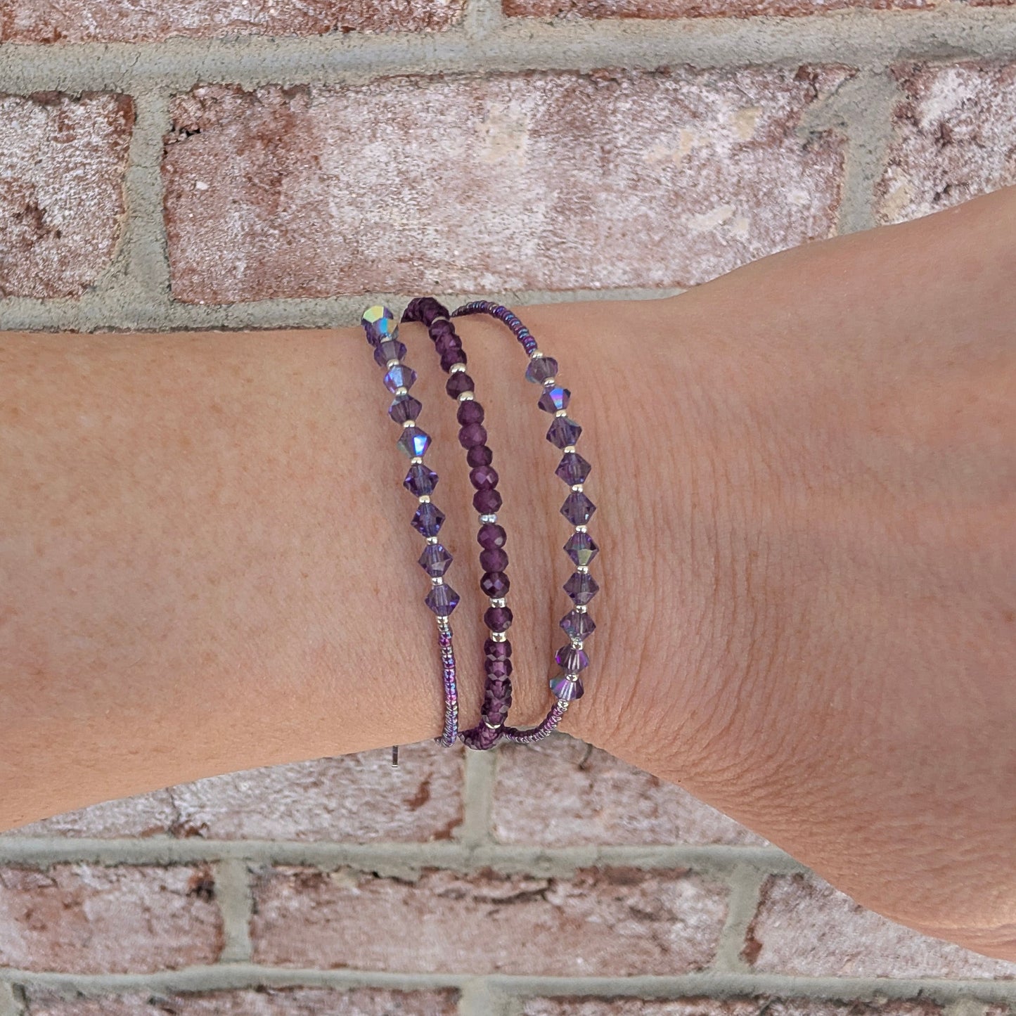 Double wrap - Bicone Crystal Bracelet - Dark Purple