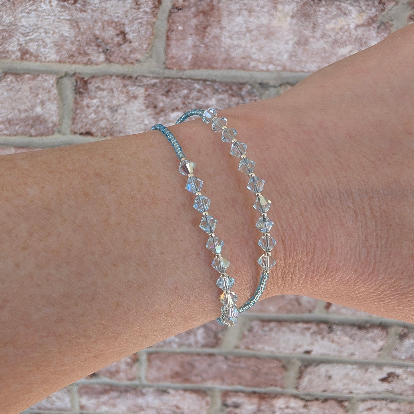 Double wrap - Bicone Crystal Bracelet - Pale Blue
