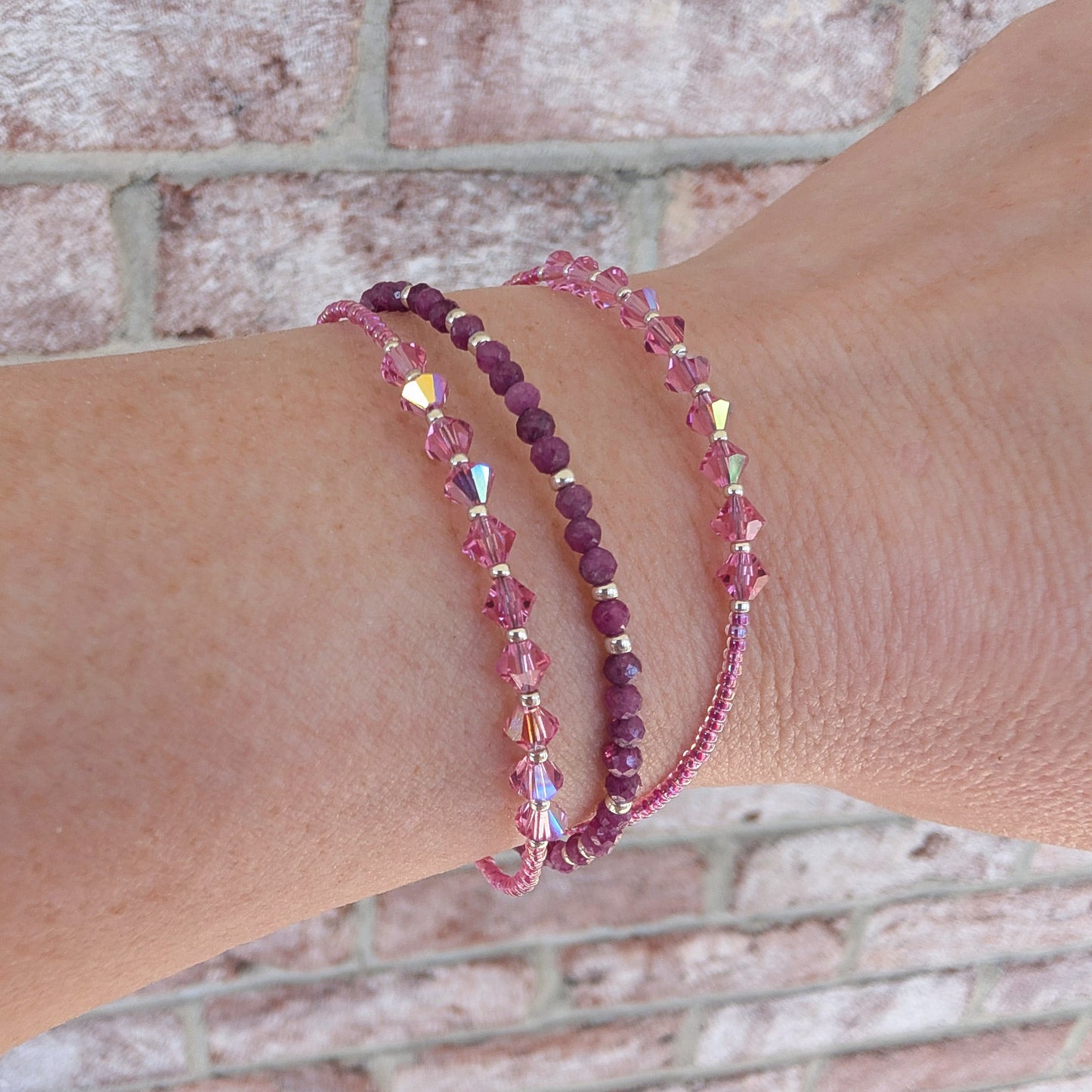 Double Wrap - Bicone Crystal Bracelet - Pink
