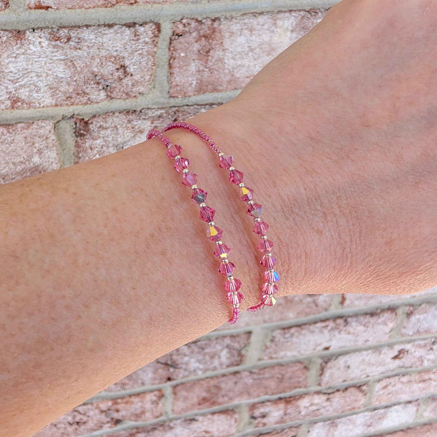 Double Wrap - Bicone Crystal Bracelet - Pink