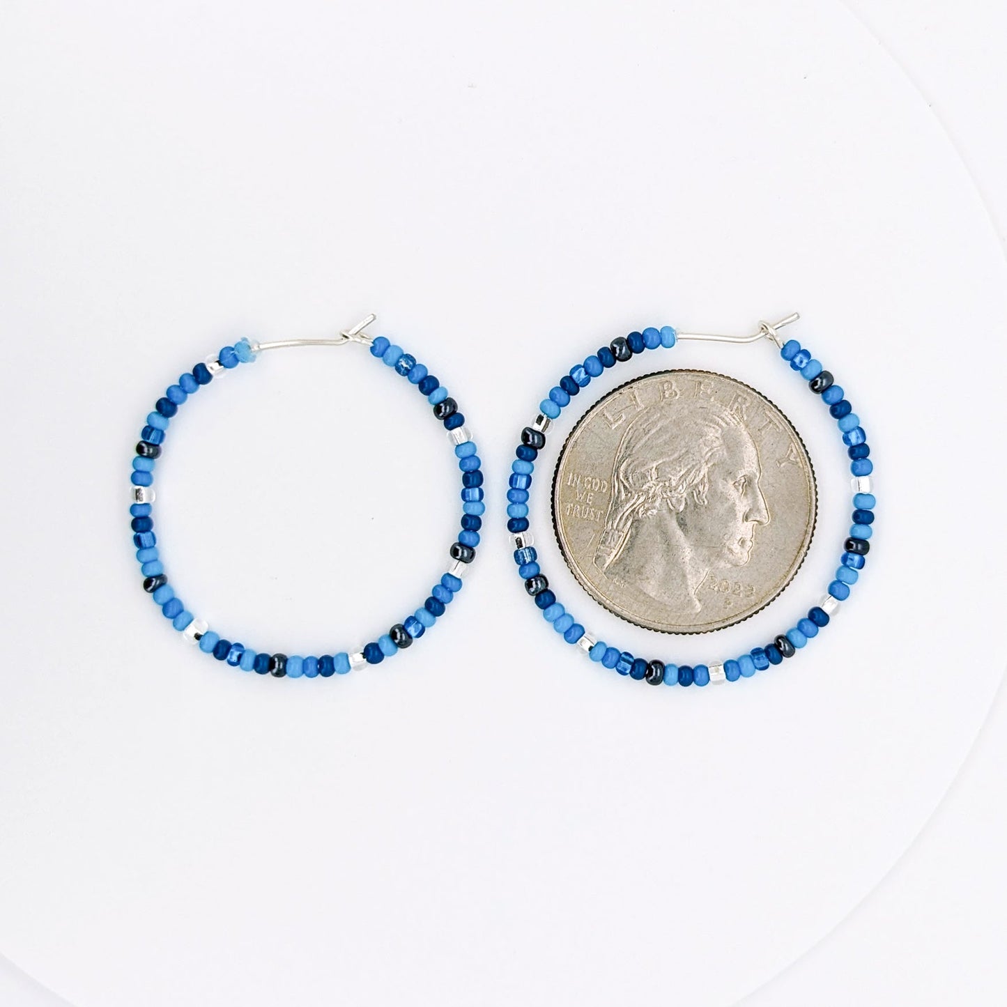 Hoop Earrings - Sterling Silver - Blue and Silver