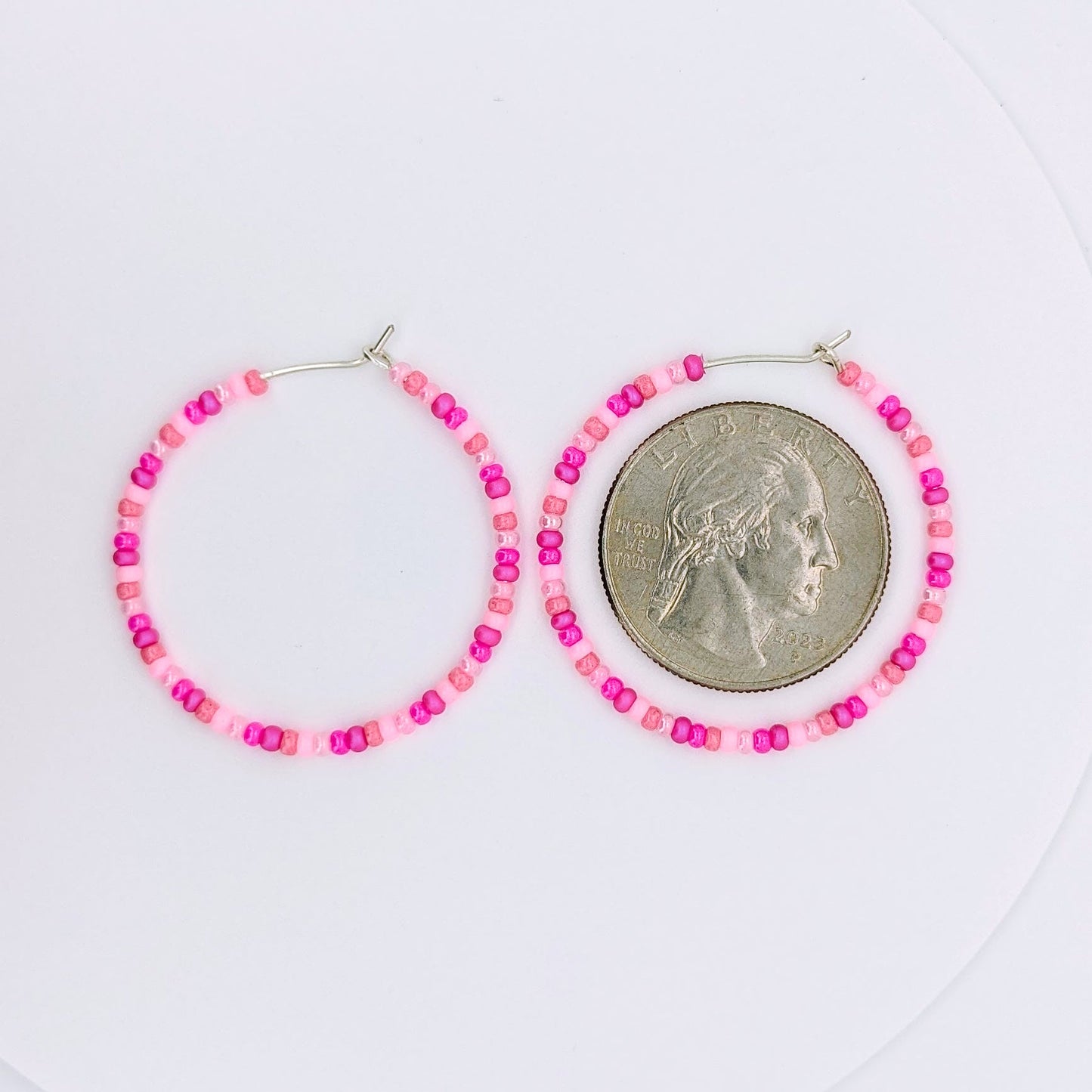 Hoop Earrings - Sterling Silver - Hot Pink