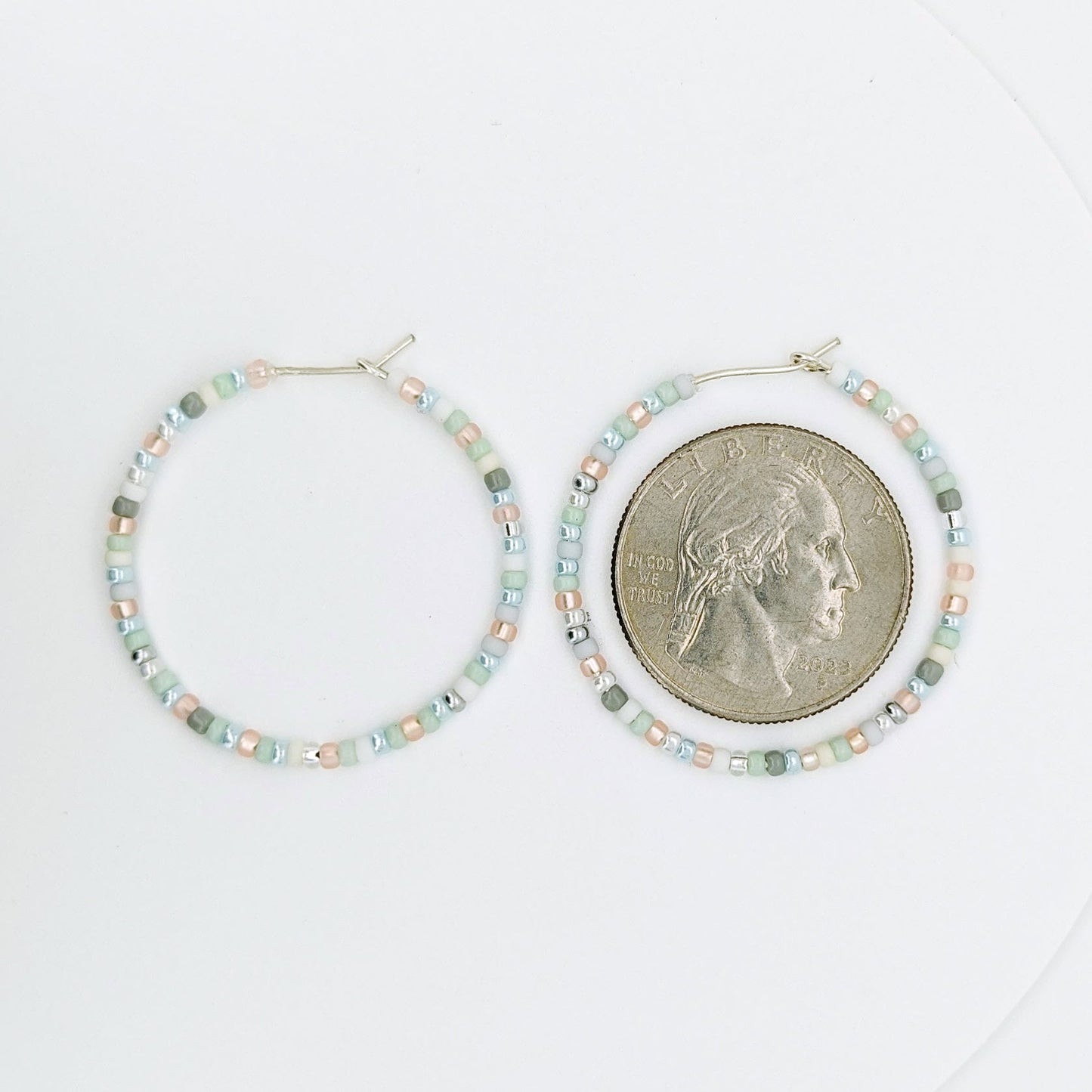 Hoop Earrings - Sterling Silver - Pale Blue, White, and Silver