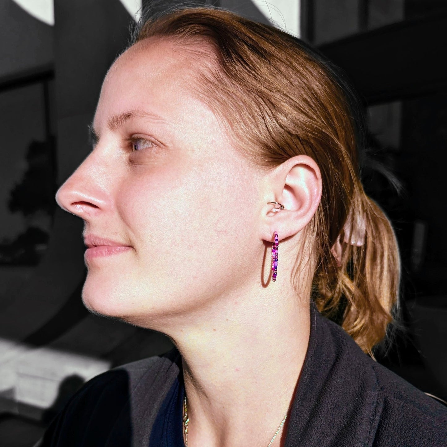 Hoop Earrings - Sterling Silver - Purple