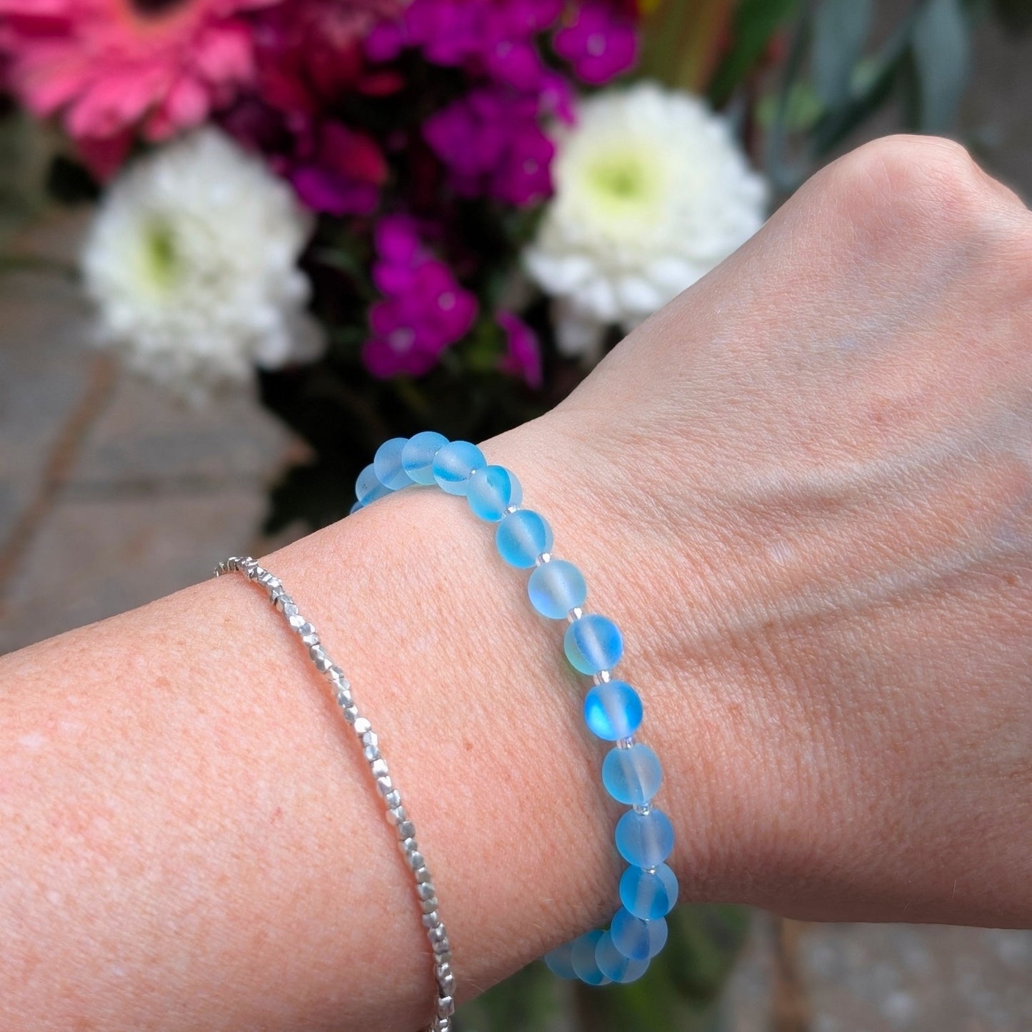 Mermaid Glass Bead Bracelet - blue