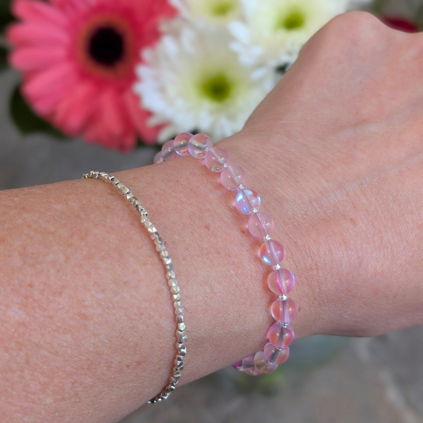 Mermaid Glass Bead Bracelet - Clear Pink