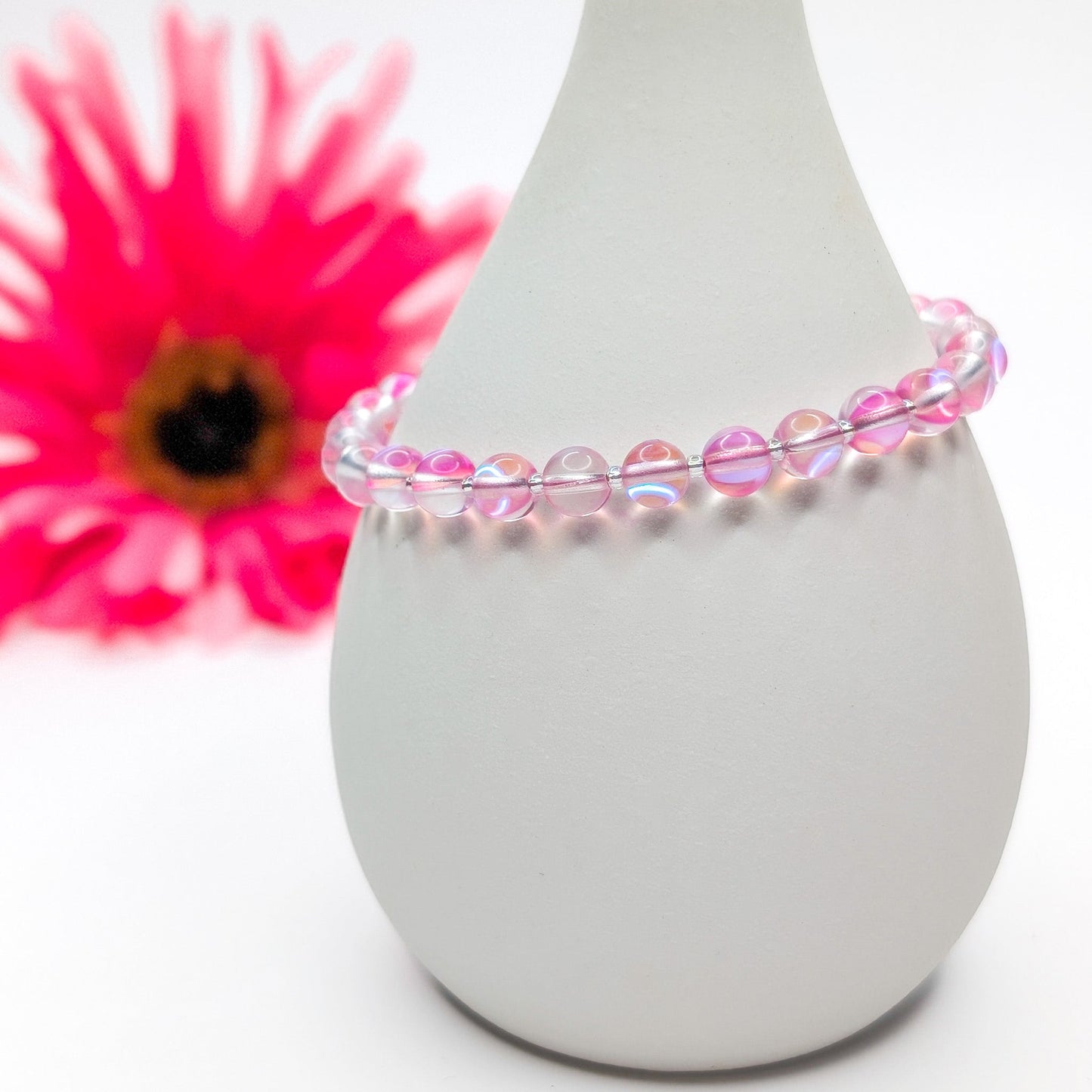 Mermaid Glass Bead Bracelet - Clear Pink
