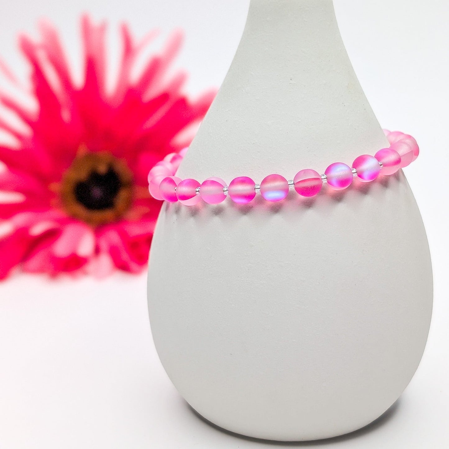 Mermaid Glass Bead Bracelet - Hot Pink