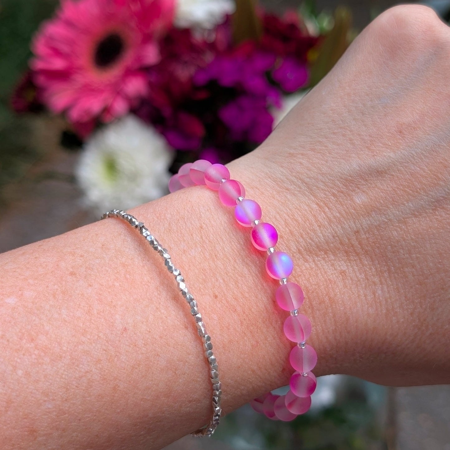 Mermaid Glass Bead Bracelet - Hot Pink