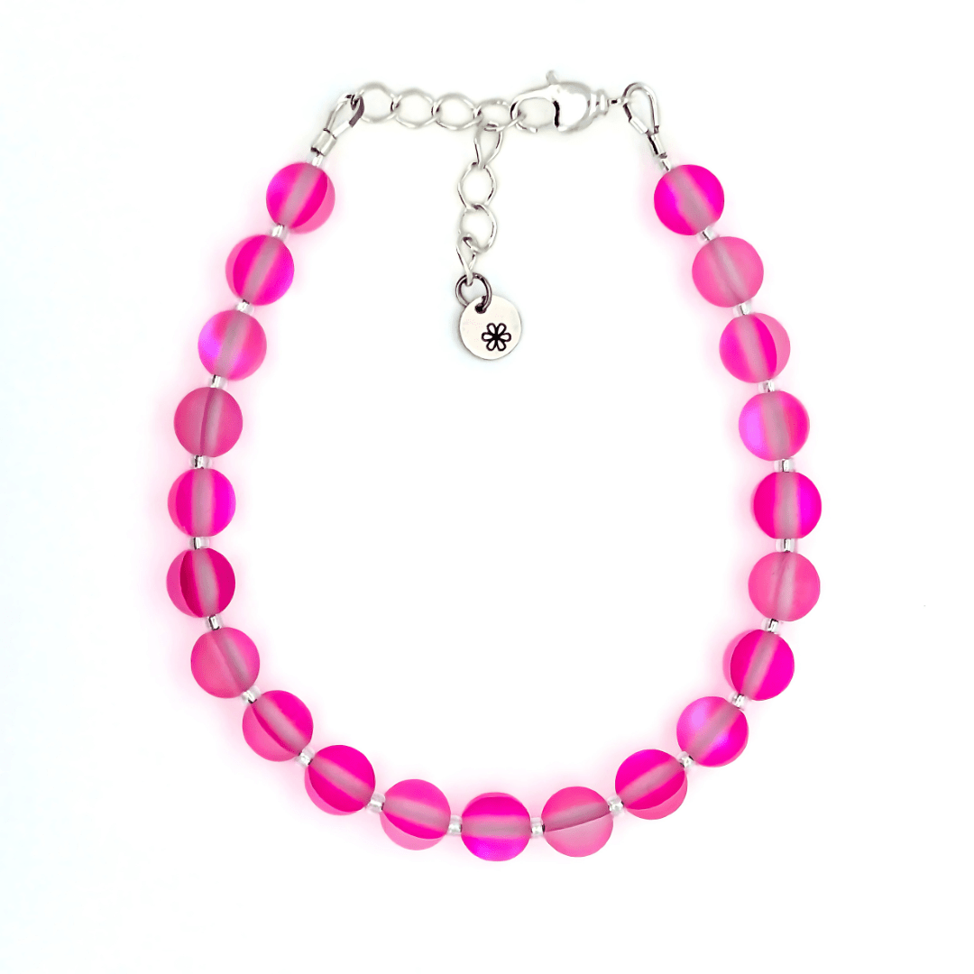 Mermaid Glass Bead Bracelet - Hot Pink