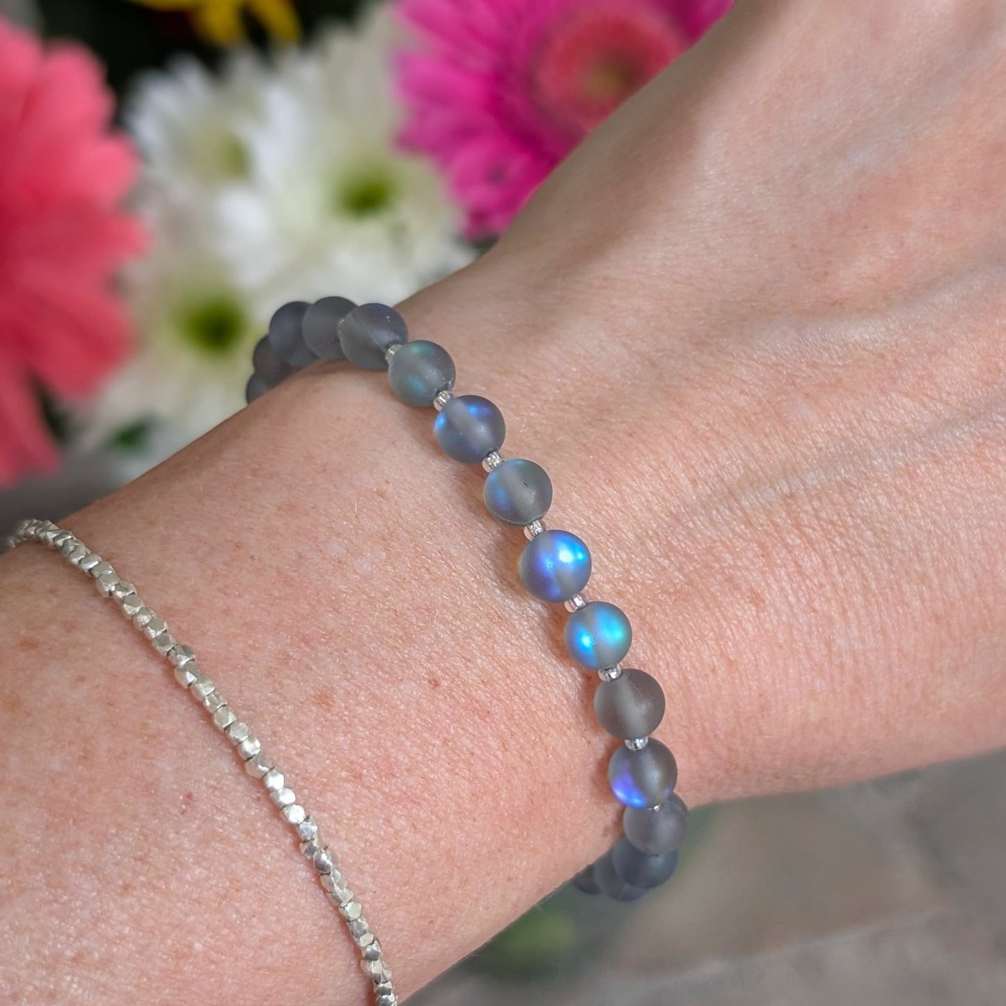 Mermaid Glass Bead Bracelet - Matte Gray