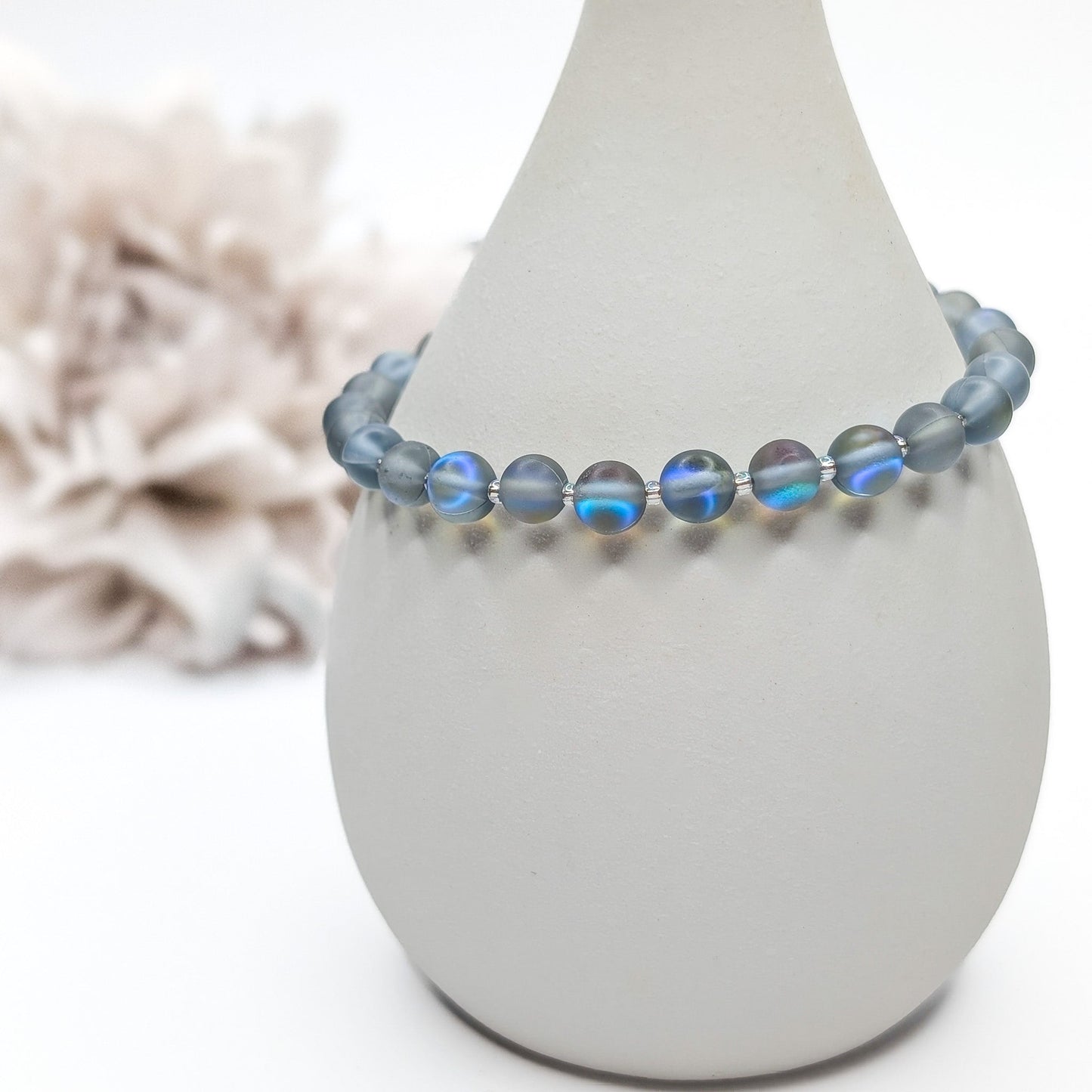 Mermaid Glass Bead Bracelet - Matte Gray