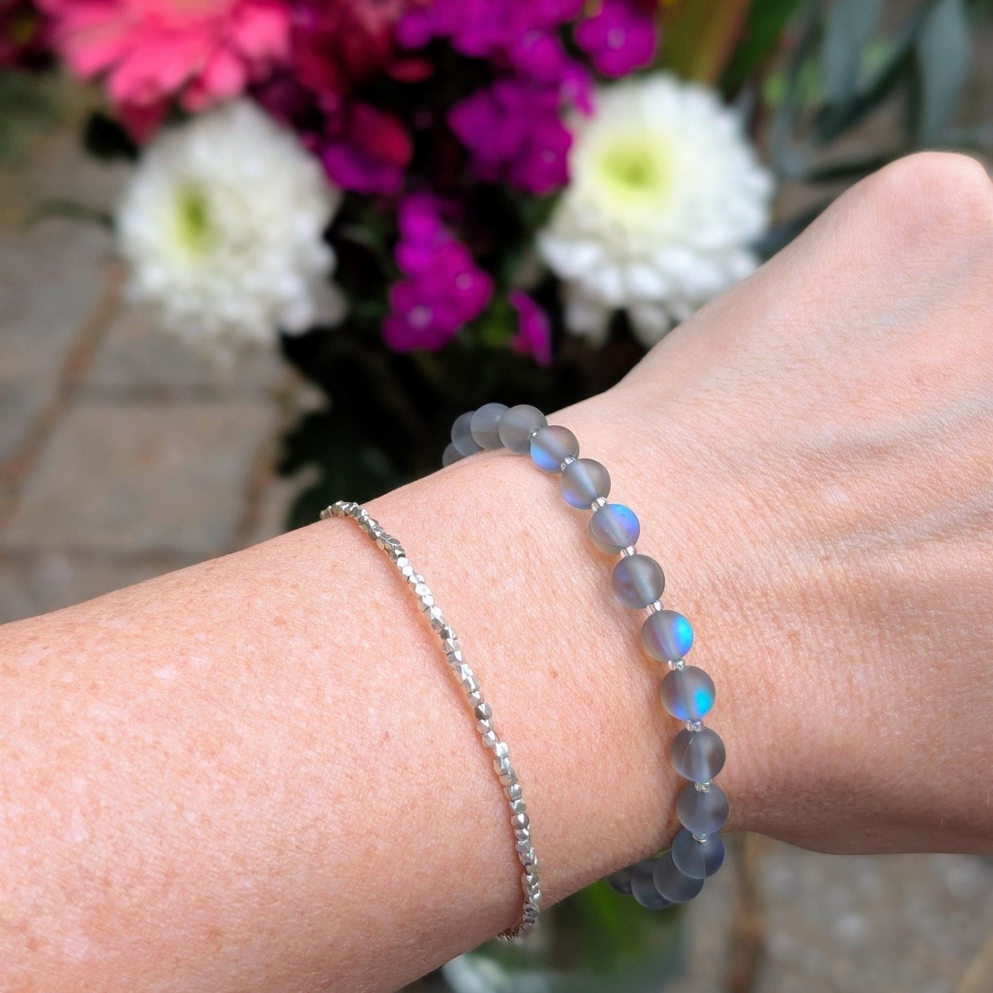 Mermaid Glass Bead Bracelet - Matte Gray